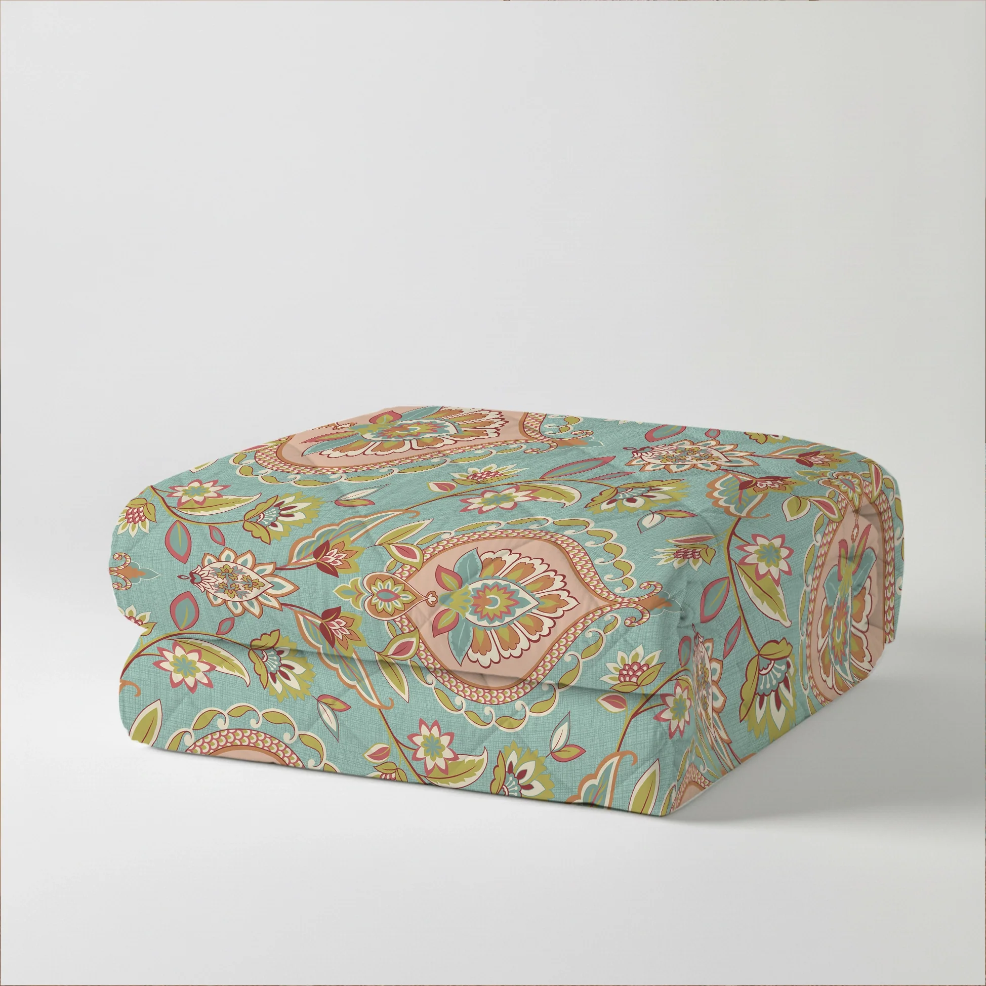 Aangan Weaves | Sage Green Traditional Printed 150 GSM Reversible Comforter - Sea Glass - Image 4