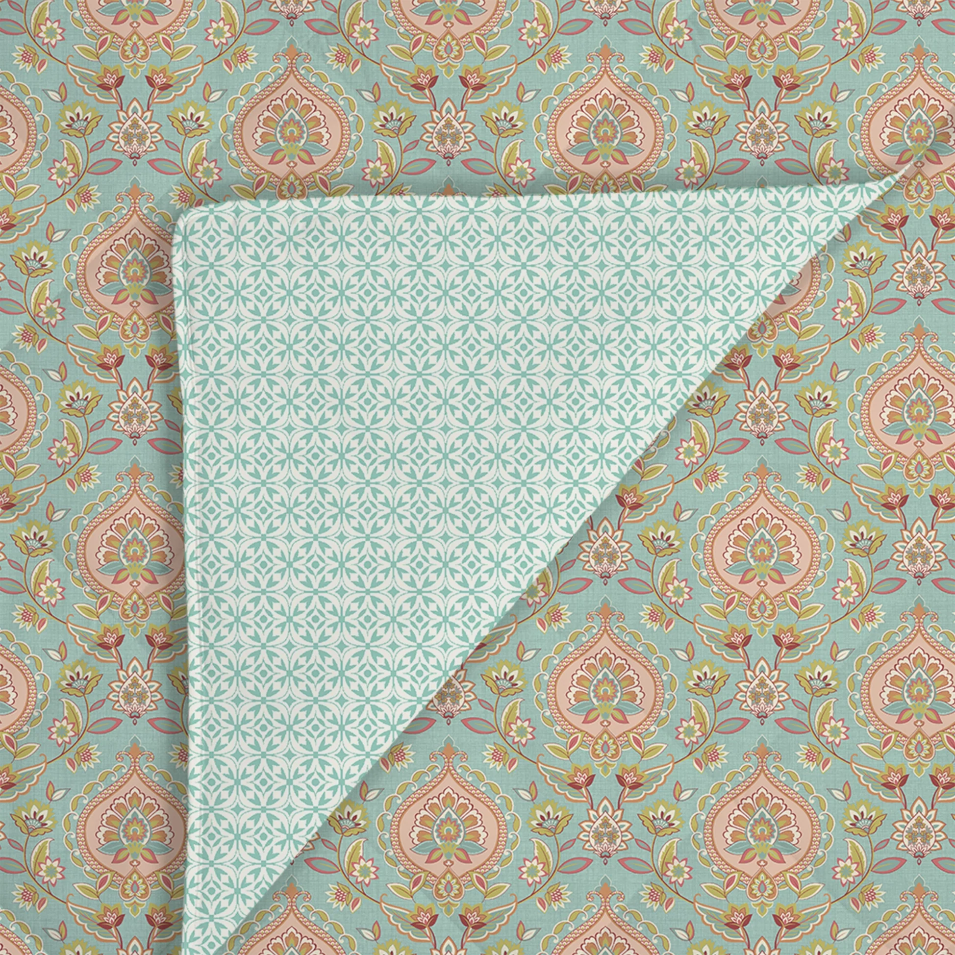 Aangan Weaves | Sage Green Traditional Printed 150 GSM Reversible Comforter - Sea Glass - Image 5
