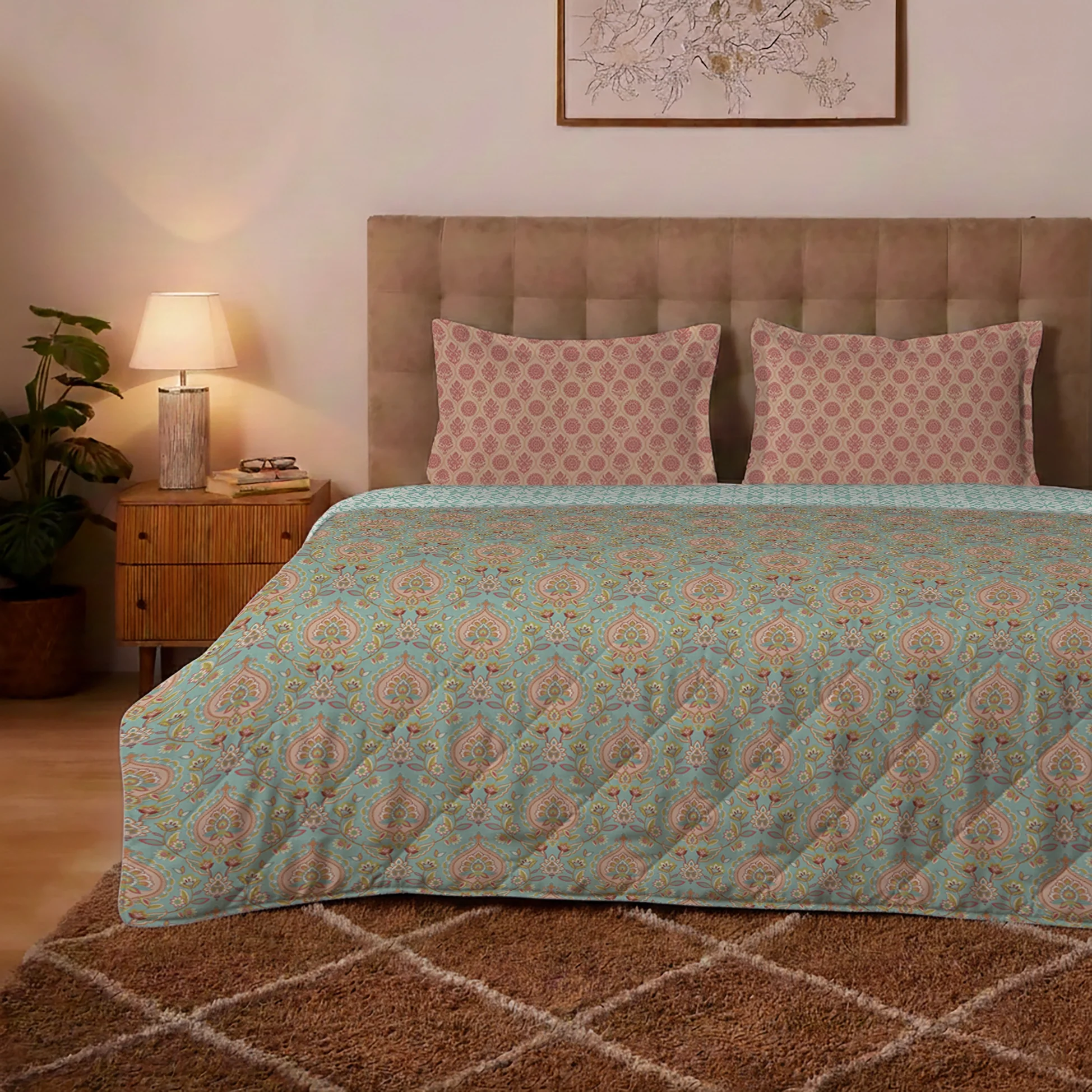 Aangan Weaves | Sage Green Traditional Printed 300 GSM Extra Warm Premium Comforter - Sea Glass - Image 3