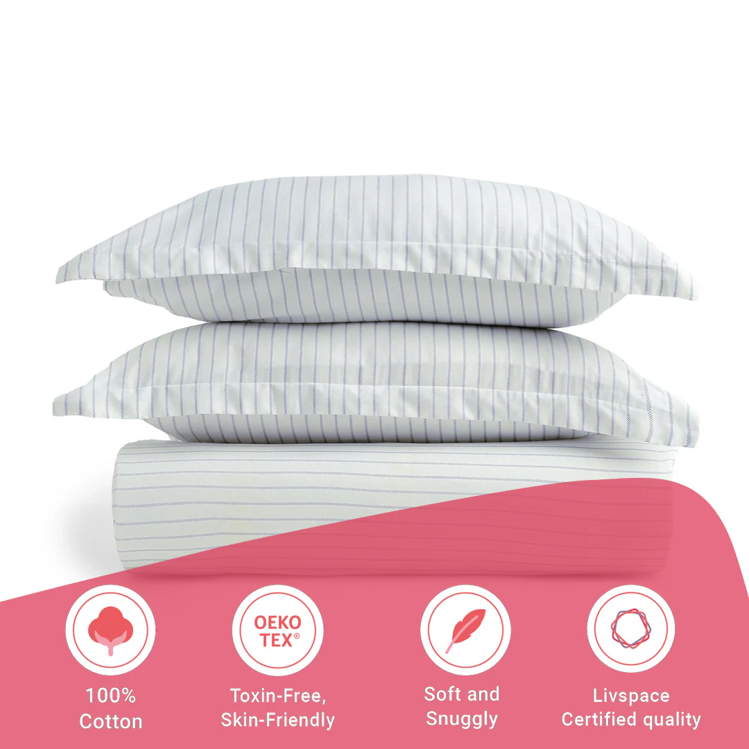 Bloomshire Classic | Everyday Charm Printed Cotton Fitted Sheet Set-Blue - Image 16