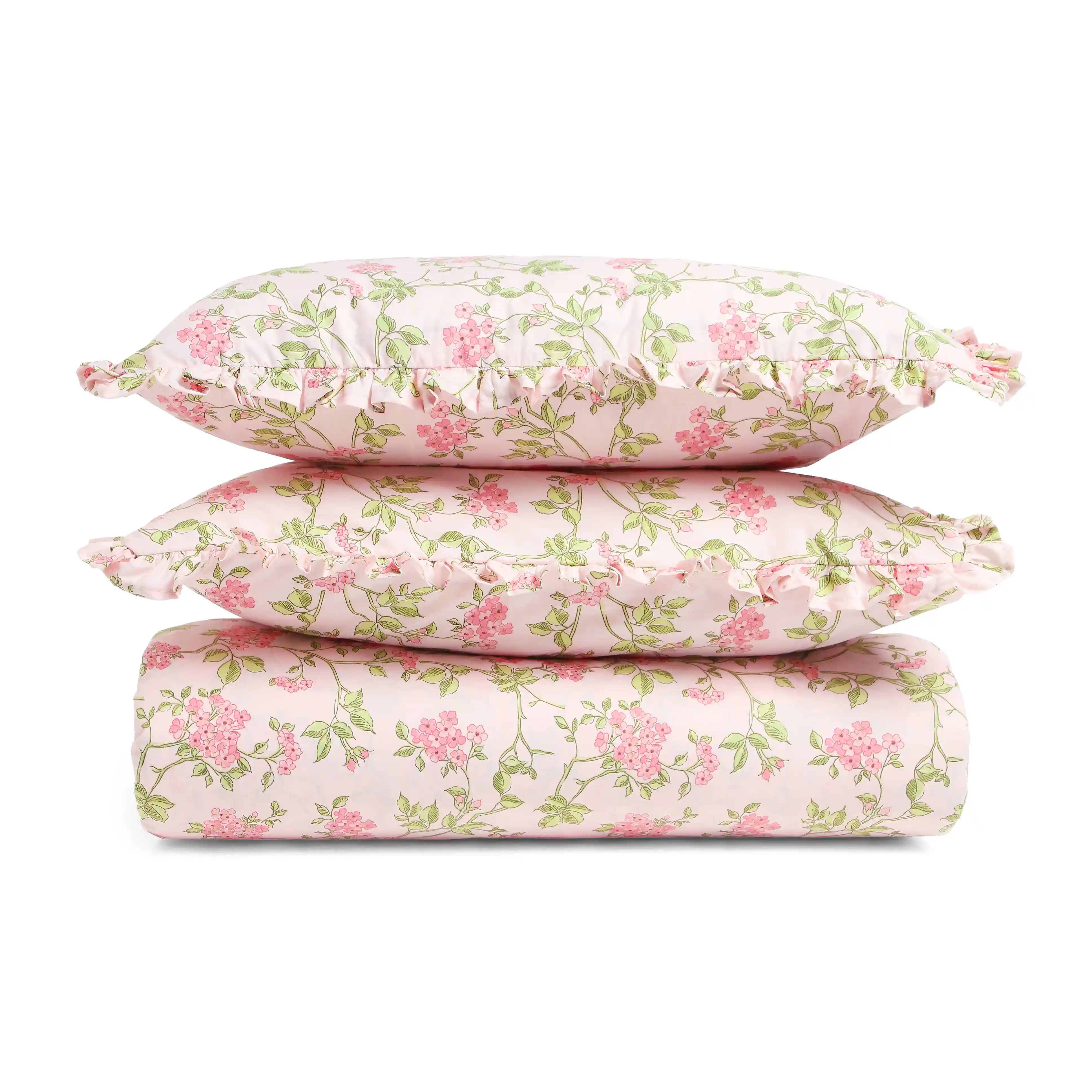 Bloomshire Luxe | Romantic Flora Printed Cotton Fitted Sheet Set | Pillow Cover with Frills-Pink - Image 5