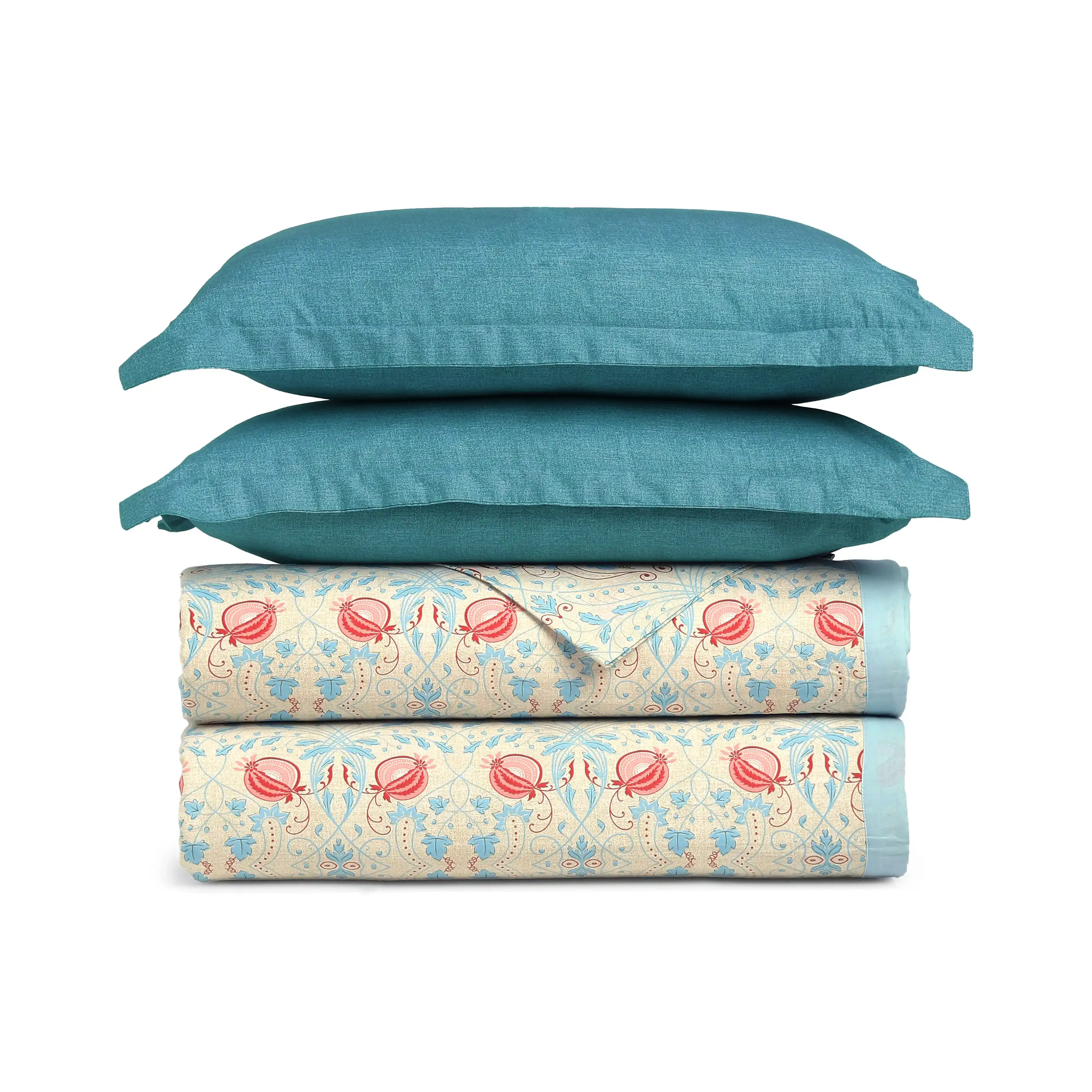 Chippa Lane | Contemporary Indian Print Design Coordinated Bedding Set | Set of Bedsheet & Dohars-Light Blue - Image 4