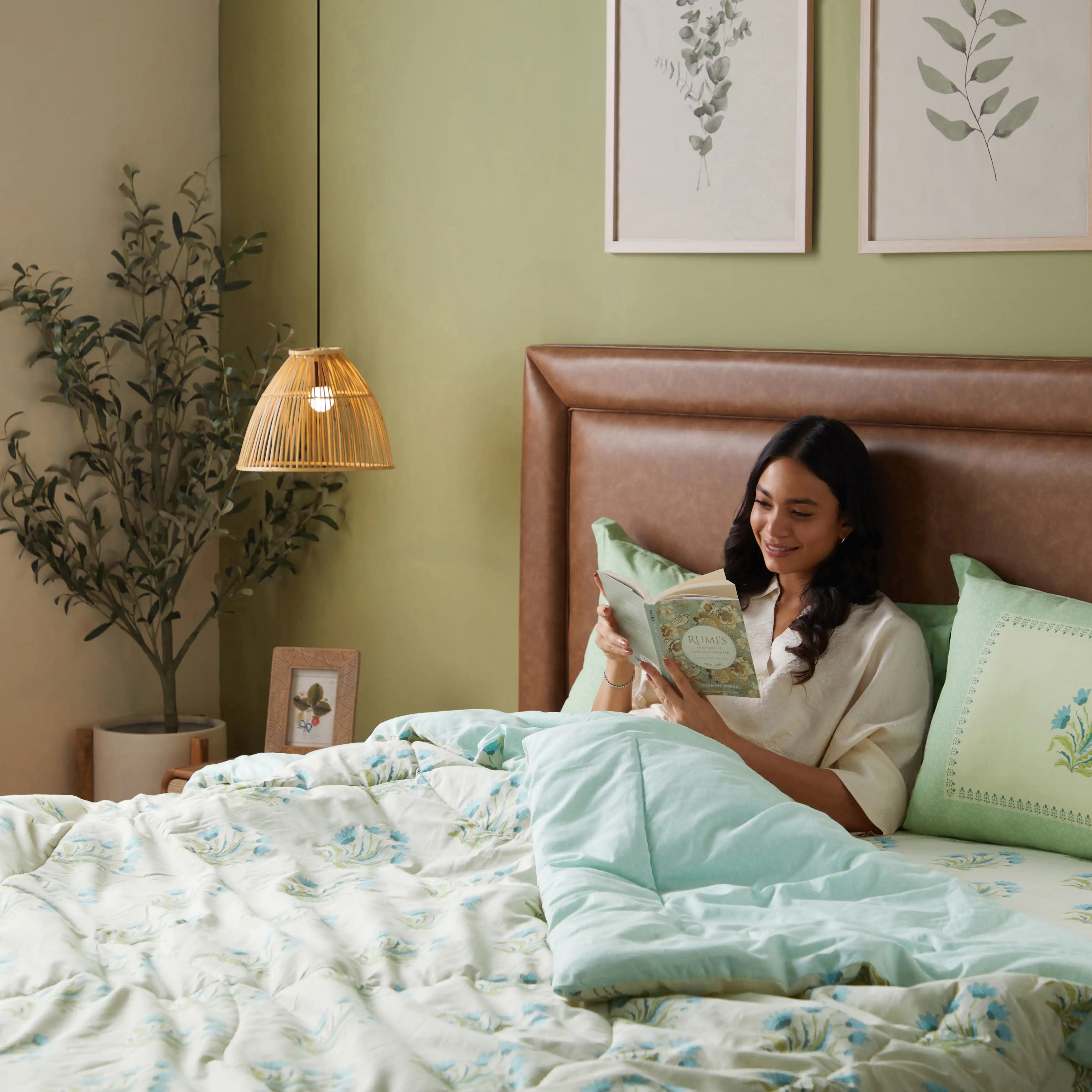 Chippa Lane | Contemporary Indian Print Design Coordinated Bedding Set | Set of Bedsheet & Comforter-Indian Sage - Image 3