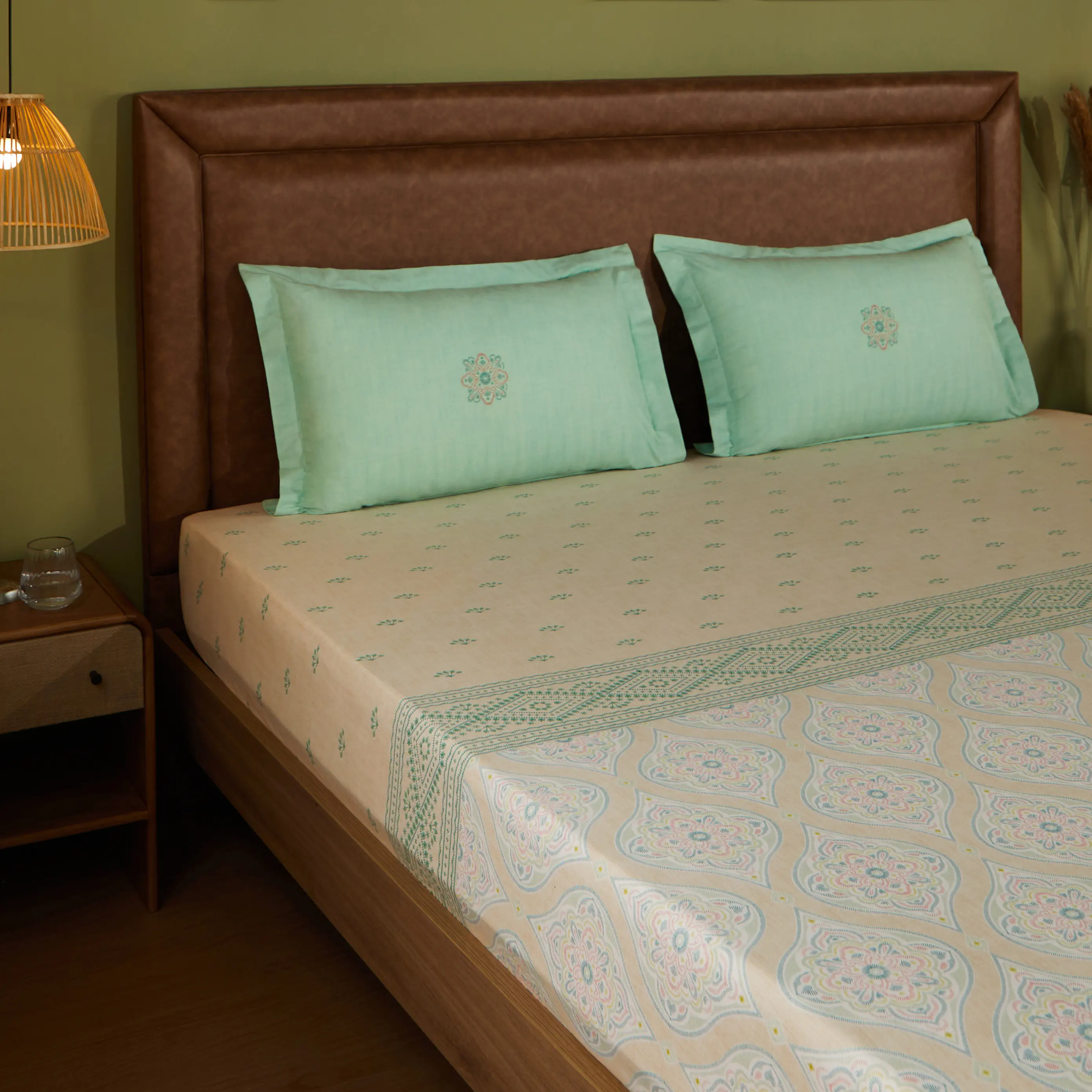 Chippa Lane | Contemporary Indian Print Design Cotton Bedsheet Set-Sage - Image 11