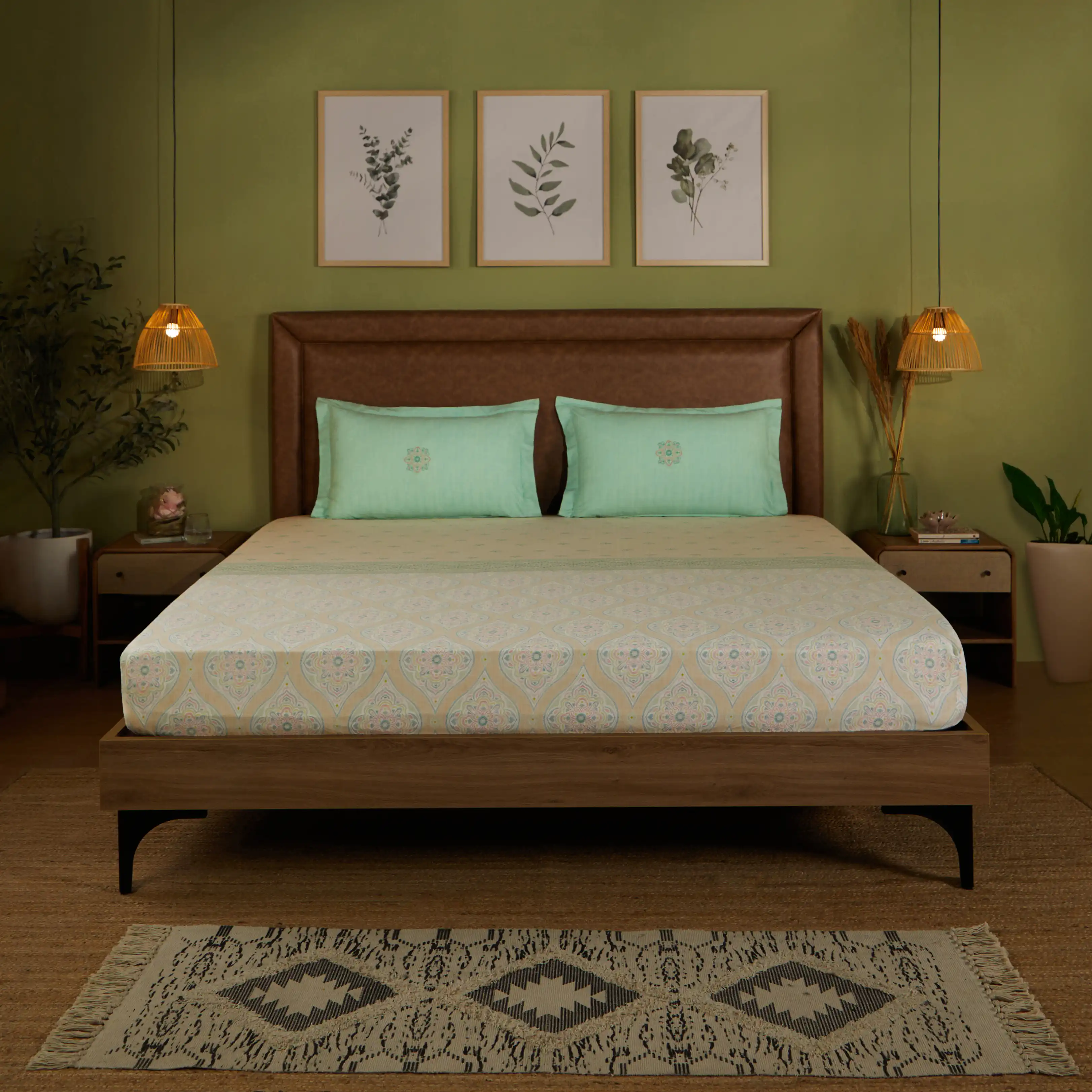 Chippa Lane | Contemporary Indian Print Design Cotton Bedsheet Set-Sage - Image 12