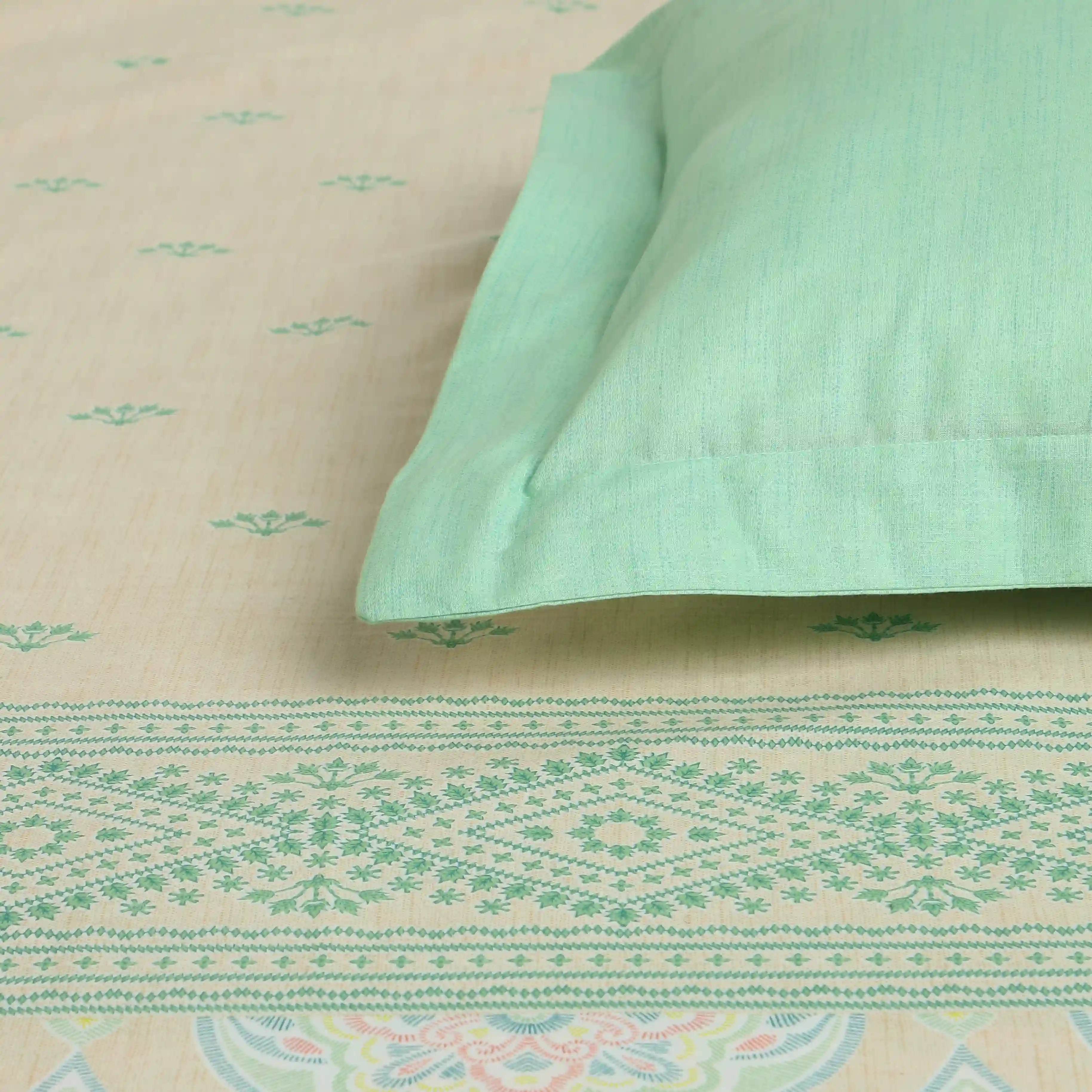Chippa Lane | Contemporary Indian Print Design Cotton Bedsheet Set-Sage - Image 15