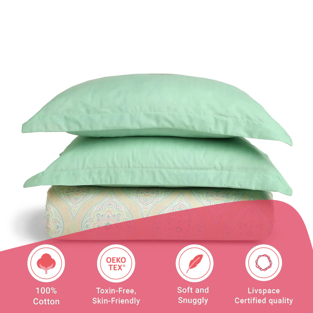 Chippa Lane | Contemporary Indian Print Design Cotton Bedsheet Set-Sage - Image 16