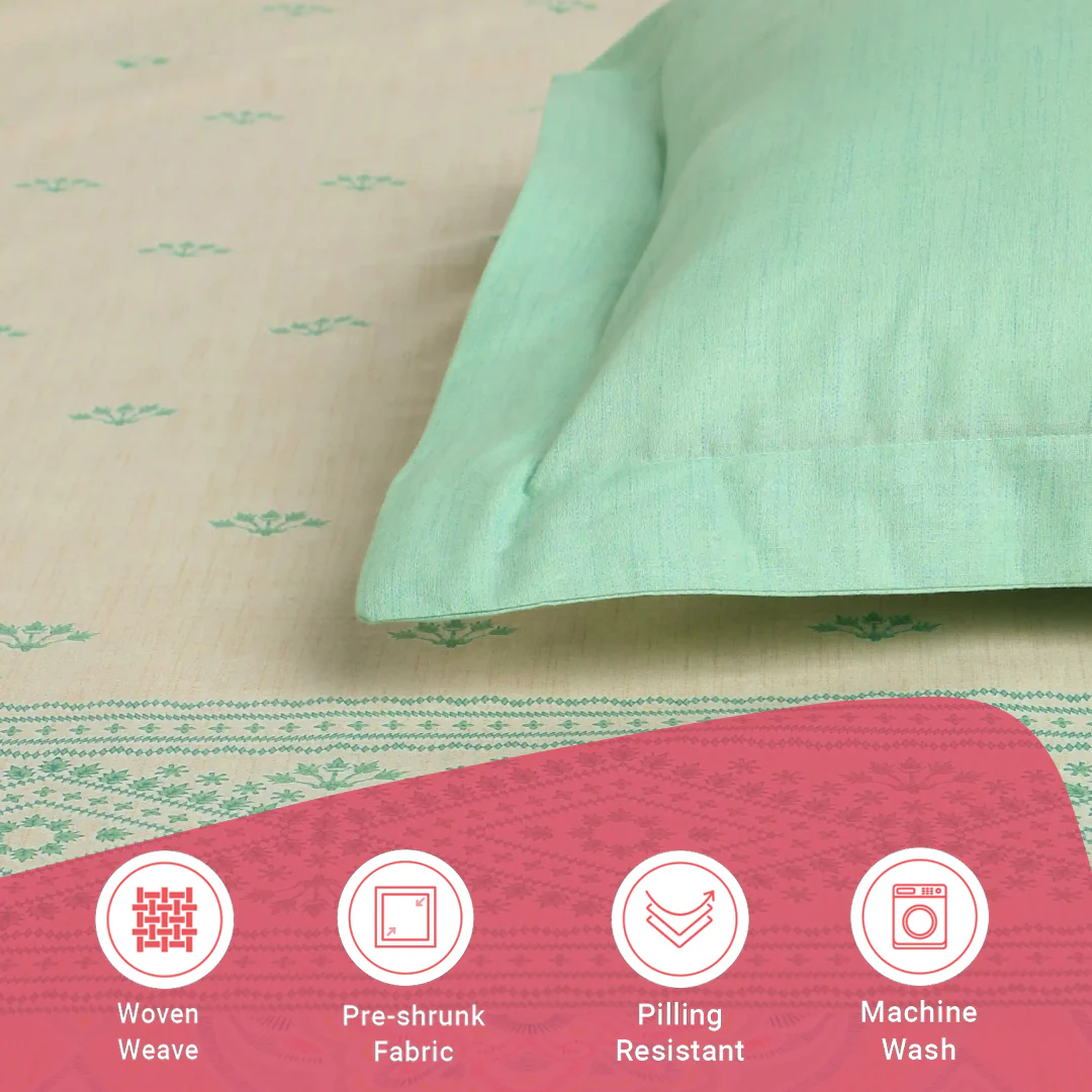 Chippa Lane | Contemporary Indian Print Design Cotton Bedsheet Set-Sage - Image 17