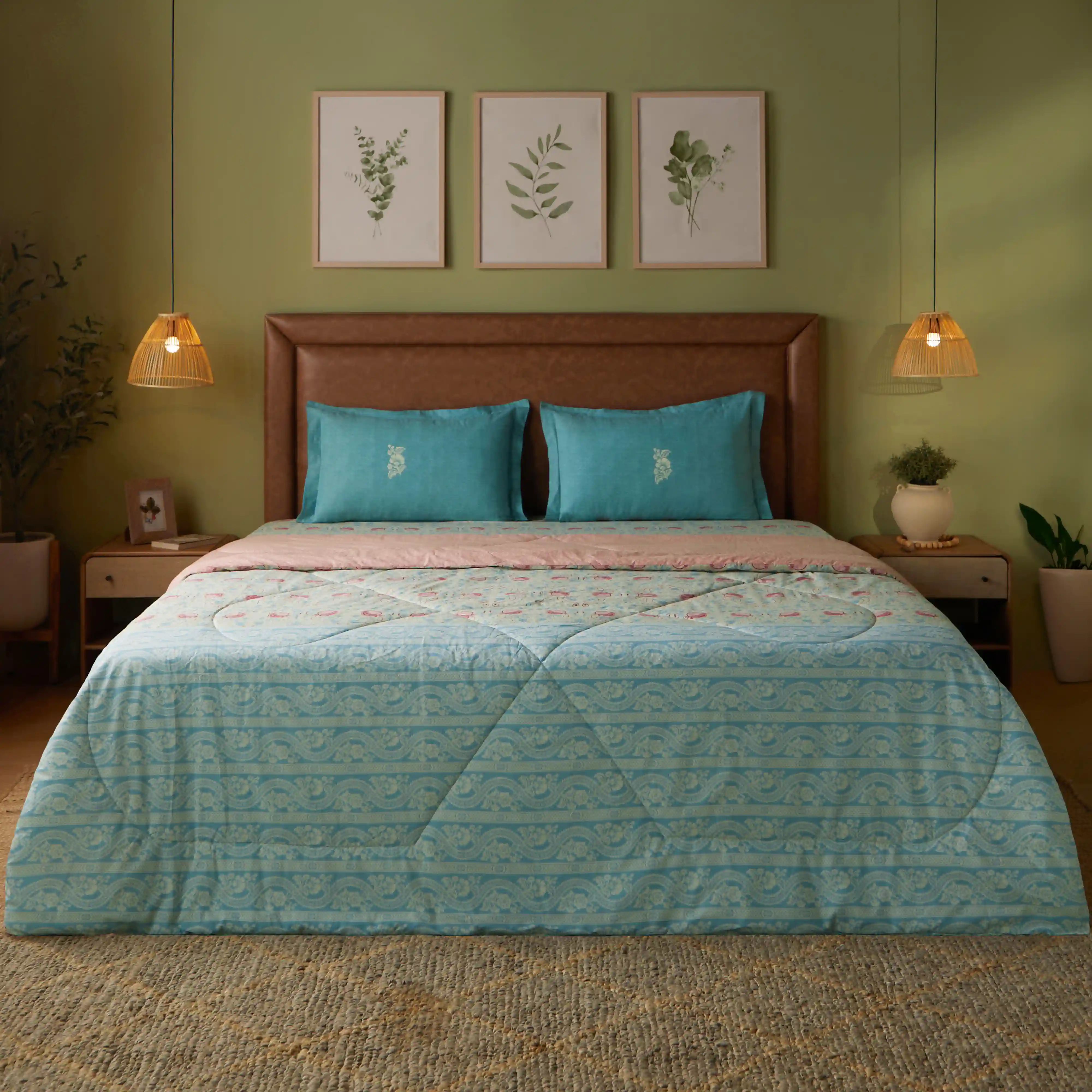 Chippa Lane | Contemporary Indian Print Design 120GSM Reversible Comforter-Light Blue - Image 7