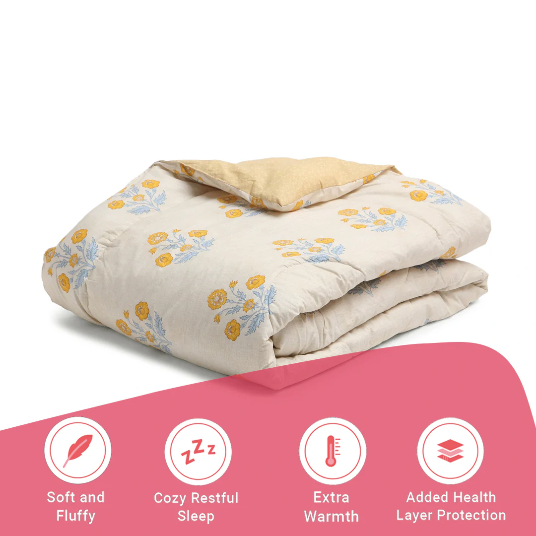 Chippa Lane | Contemporary Indian Print Design 240GSM Reversible Comforter for Extra Warmth-Ochre - Image 6