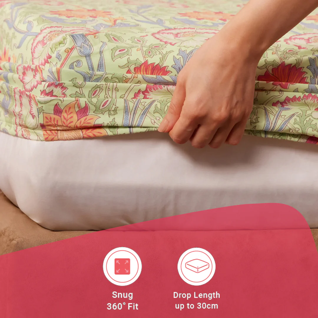 Chippa Lane | Contemporary Indian Print Design Cotton Fitted Sheet Set-Green - Image 15