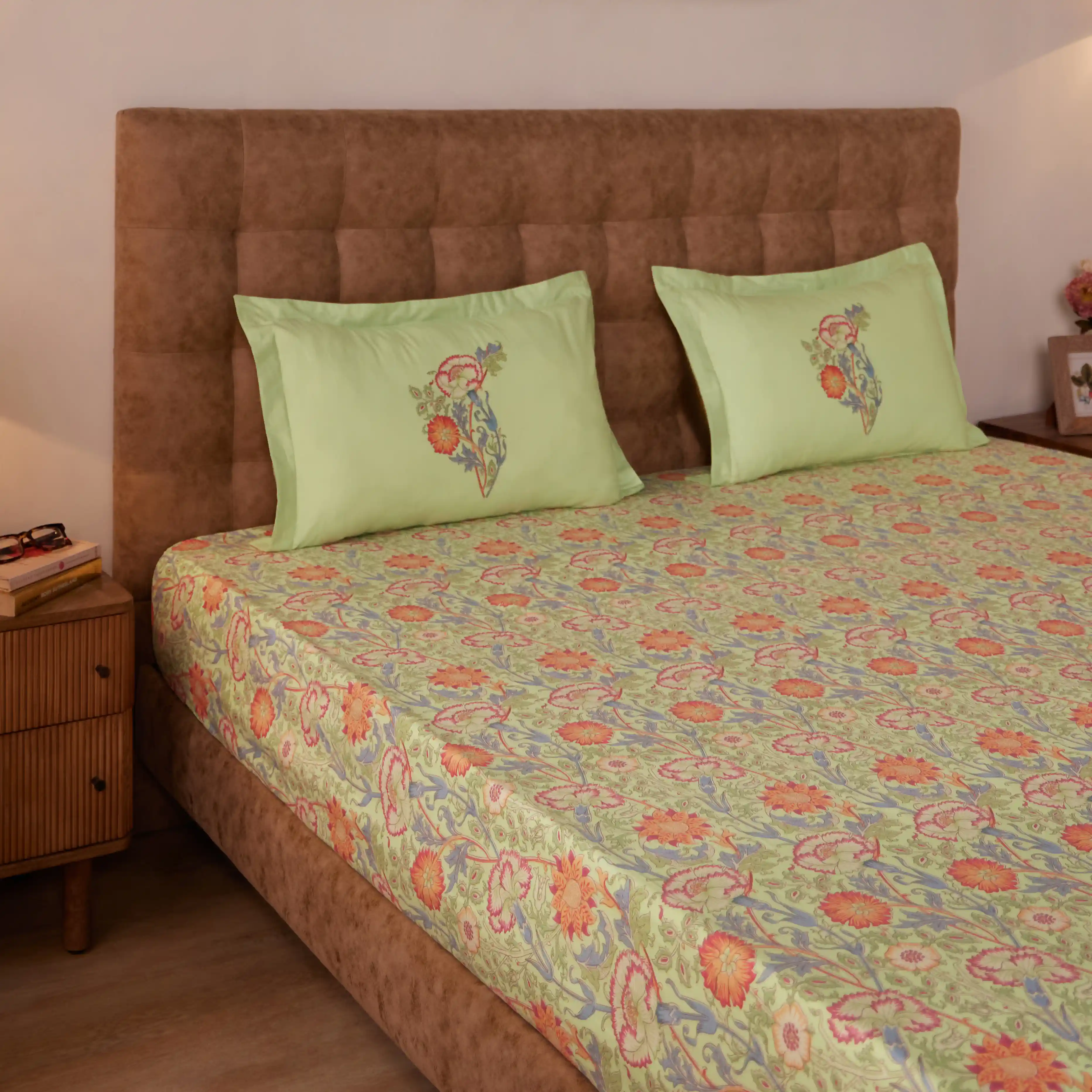 Chippa Lane | Contemporary Indian Print Design Cotton Fitted Sheet Set-Green - Image 8