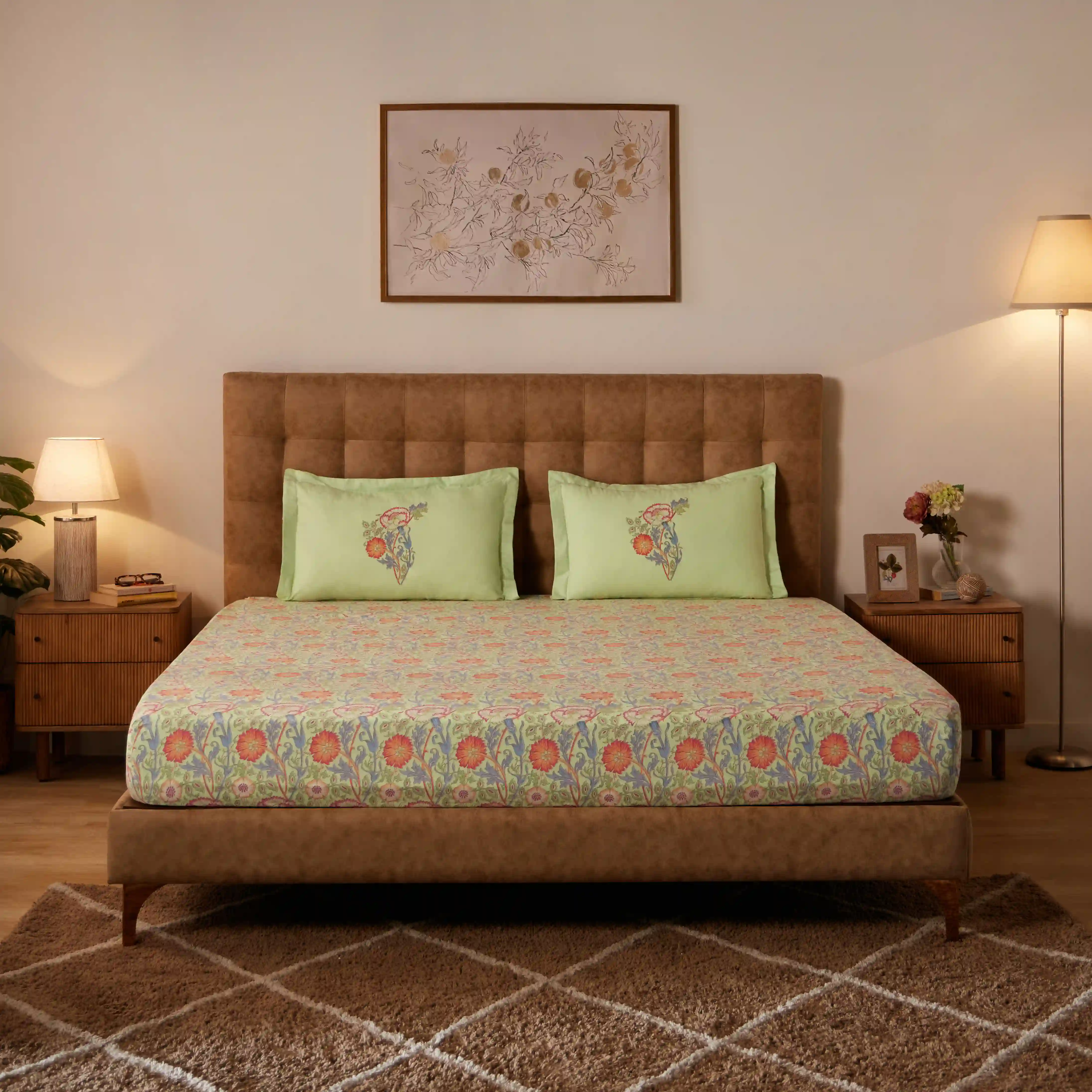 Chippa Lane | Contemporary Indian Print Design Cotton Fitted Sheet Set-Green - Image 9