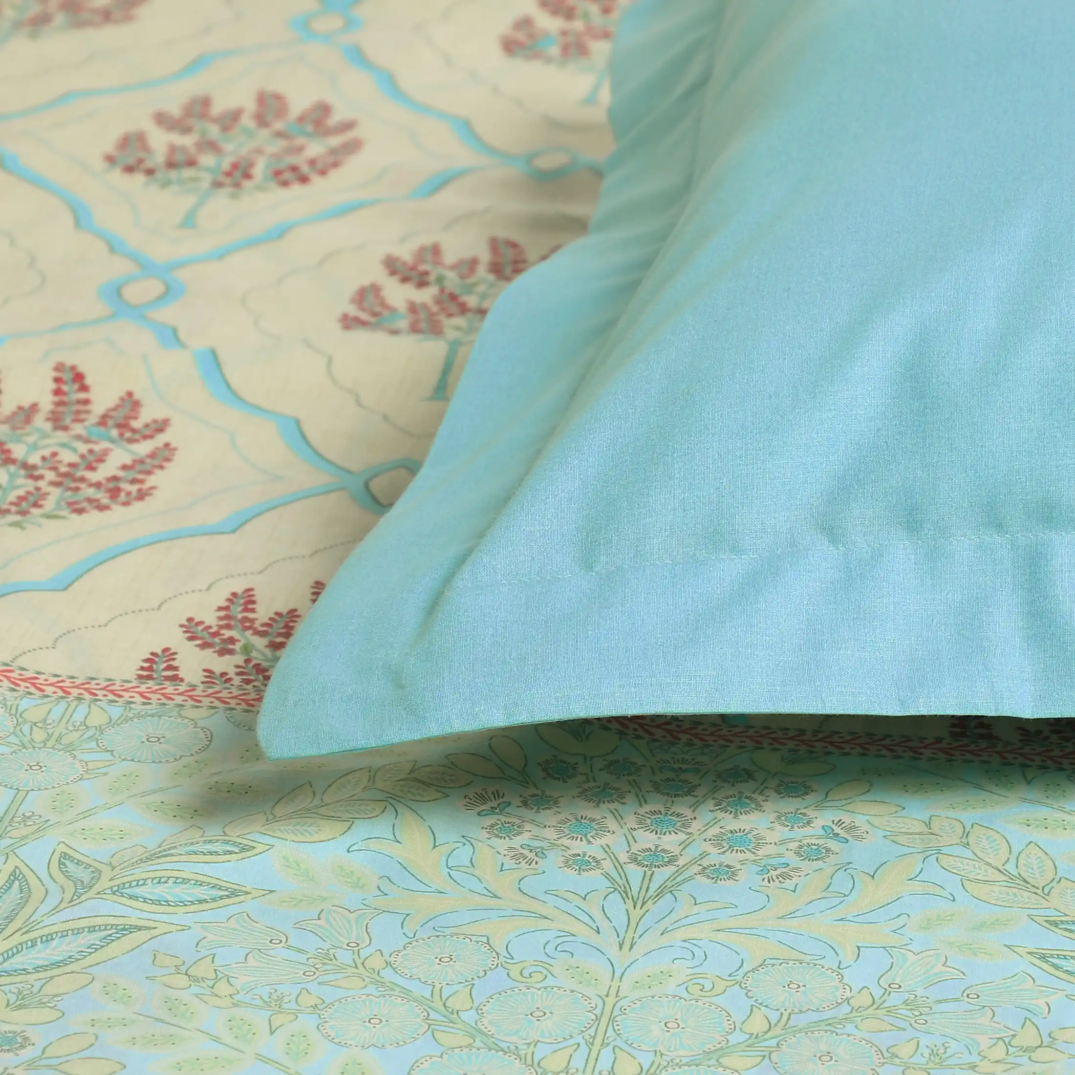 Chippa Lane | Contemporary Indian Print Design Cotton Fitted Sheet Set-Sage Bloom - Image 11