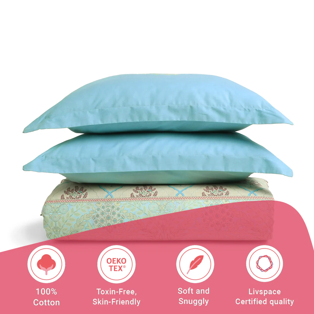 Chippa Lane | Contemporary Indian Print Design Cotton Fitted Sheet Set-Sage Bloom - Image 14