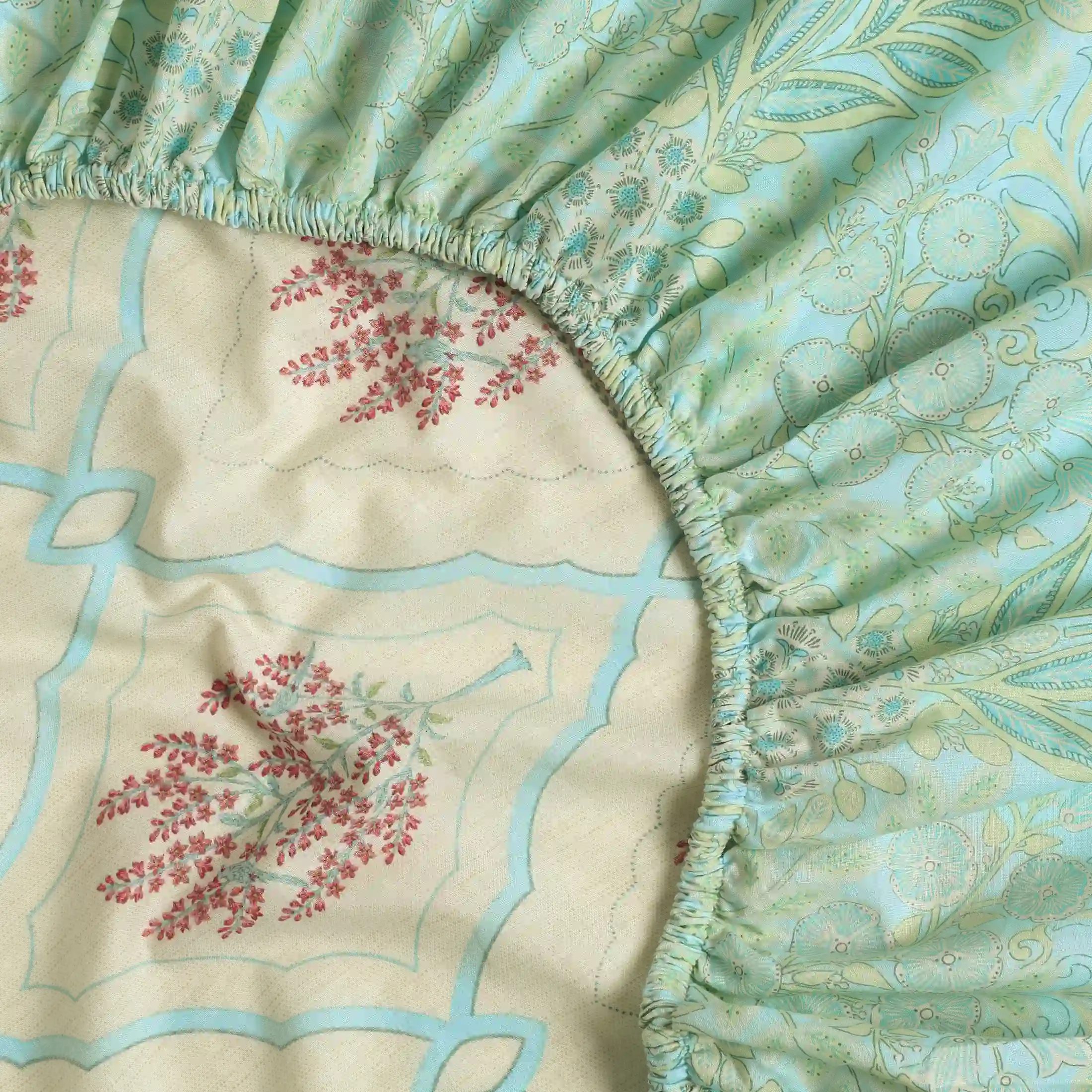 Chippa Lane | Contemporary Indian Print Design Cotton Fitted Sheet Set-Sage Bloom - Image 6