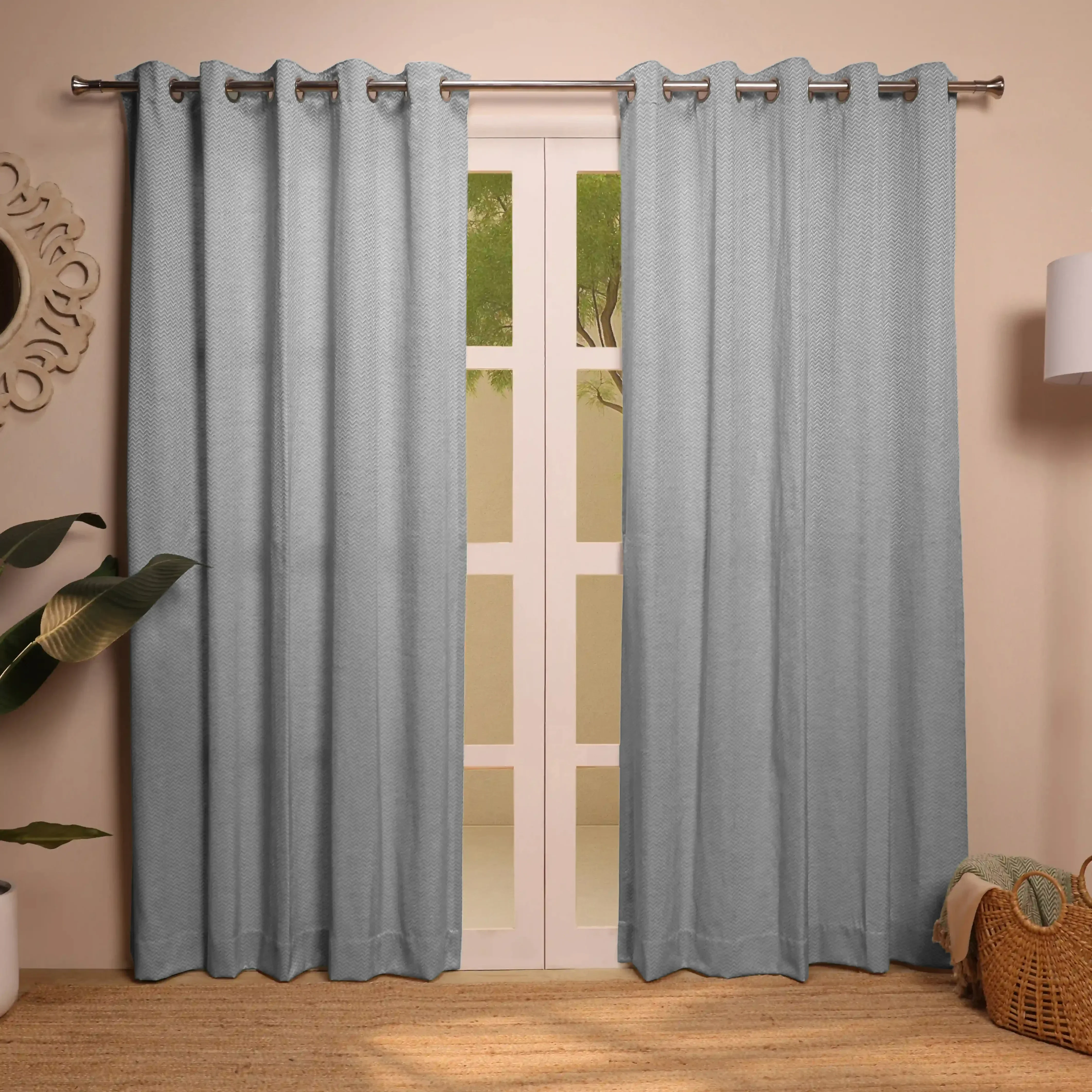 De Jacquard - Classic Set Of 2 Jacquard Readymade Curtains | Endless Chevron - Image 9