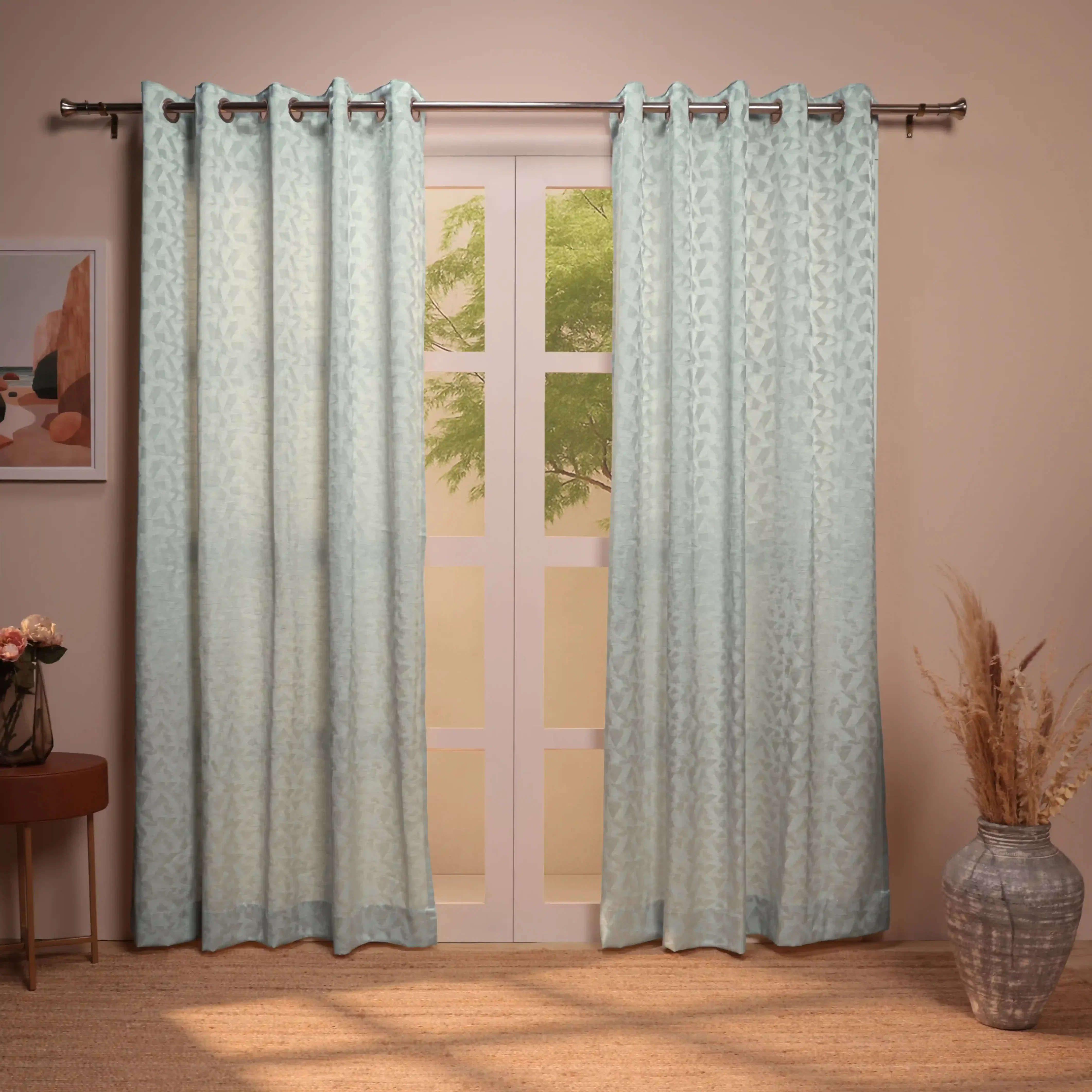 De Jacquard - Classic Set Of 2 Jacquard Readymade Curtains | Geometric Haze - Image 9