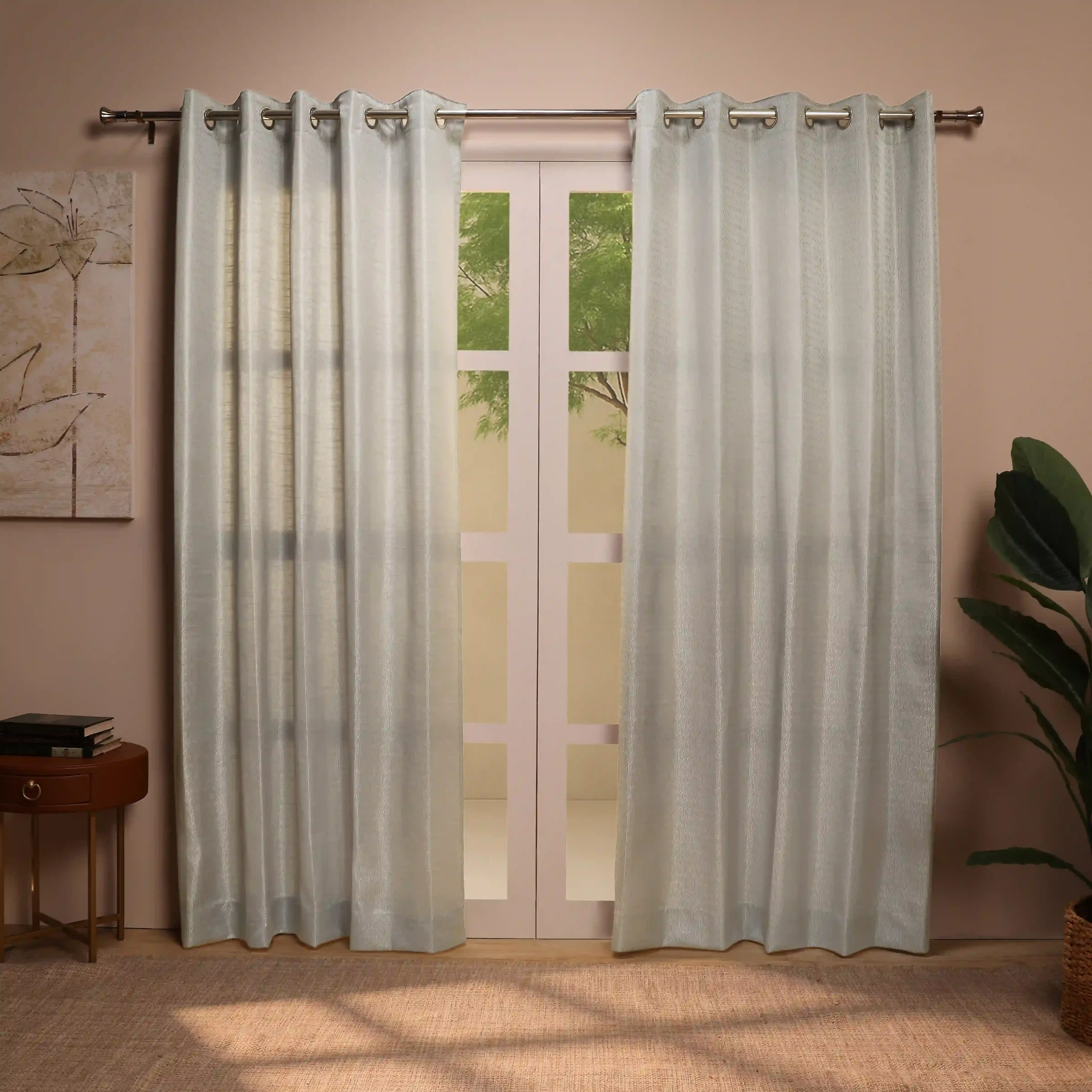 De Jacquard - Classic Set Of 2 Jacquard Readymade Curtains | Layered Lines - Image 29