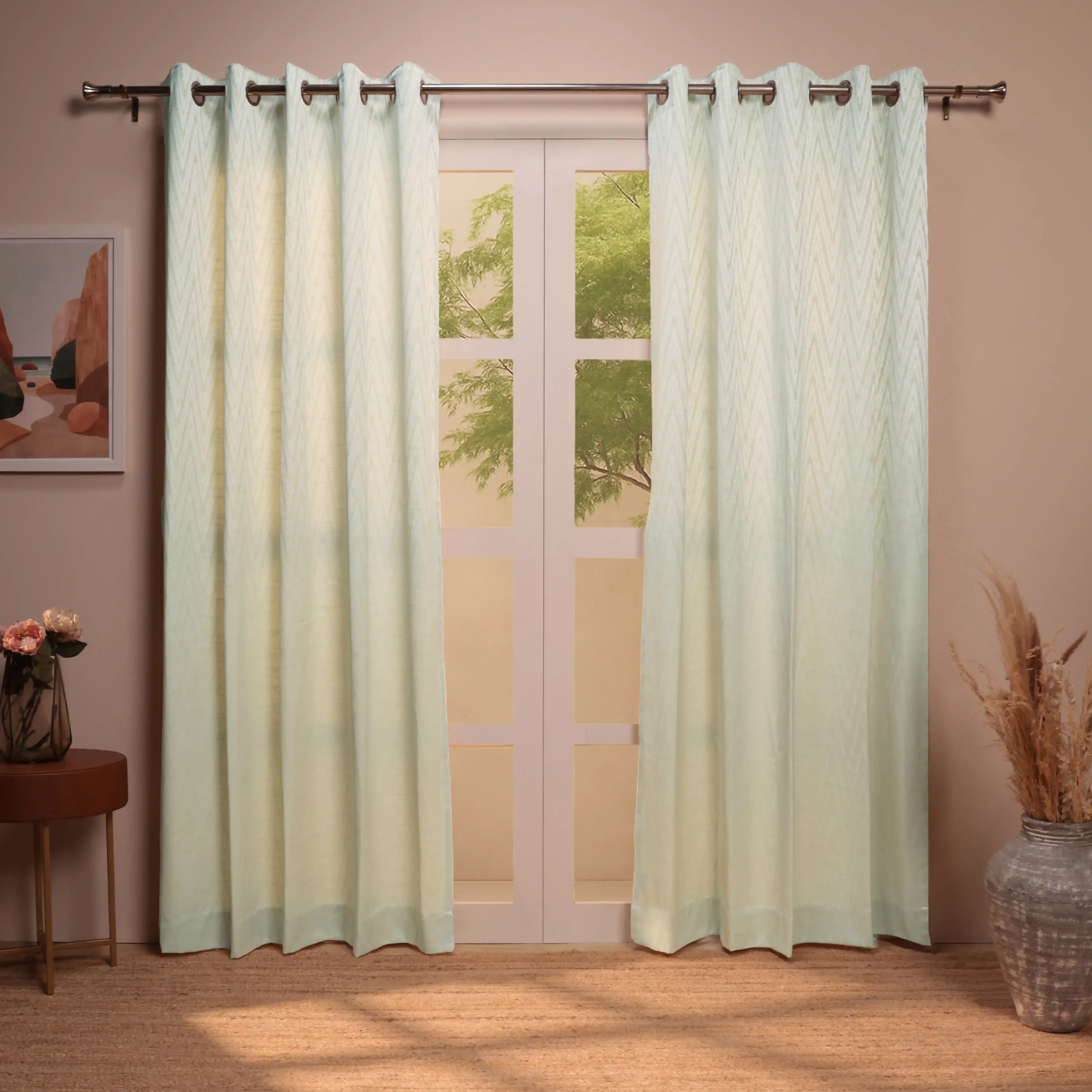 De Jacquard - Classic Set Of 2 Jacquard Readymade Curtains | Tidal Chevron - Image 21
