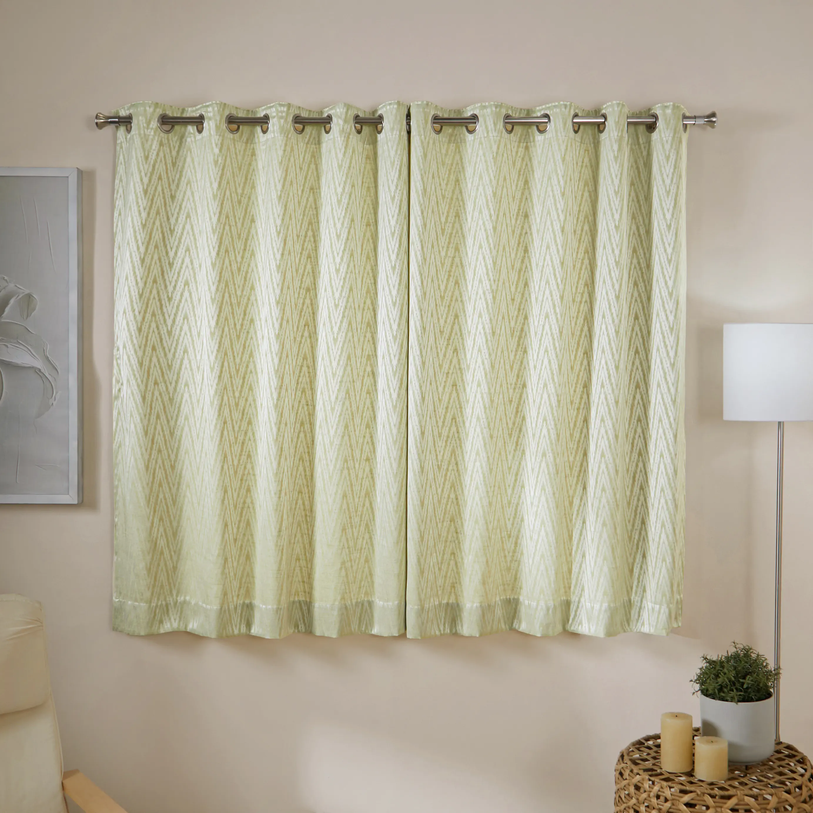 De Jacquard - Classic Set Of 2 Jacquard Readymade Curtains | Tidal Chevron - Image 5