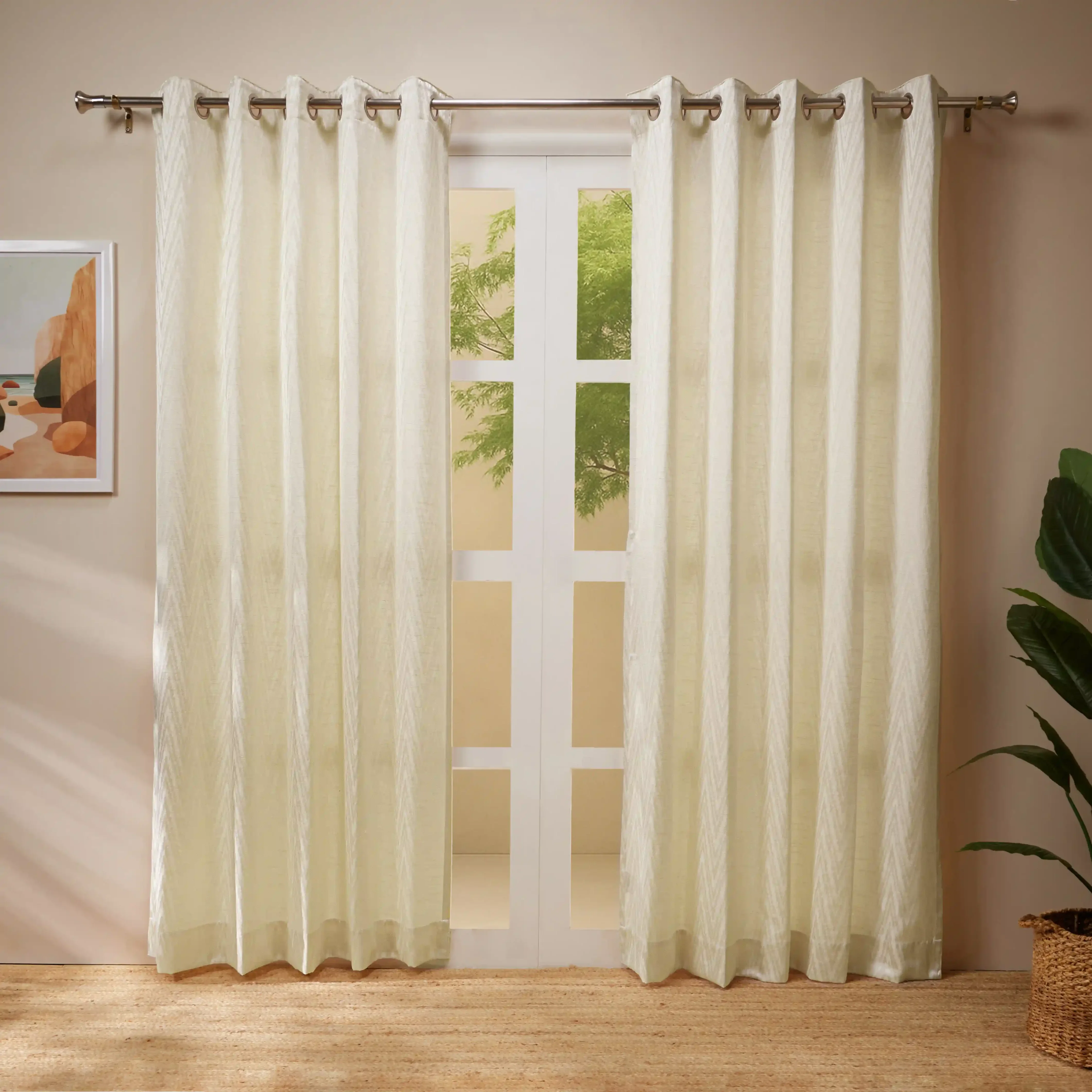 De Jacquard - Classic Set Of 2 Jacquard Readymade Curtains | Tidal Chevron - Image 9