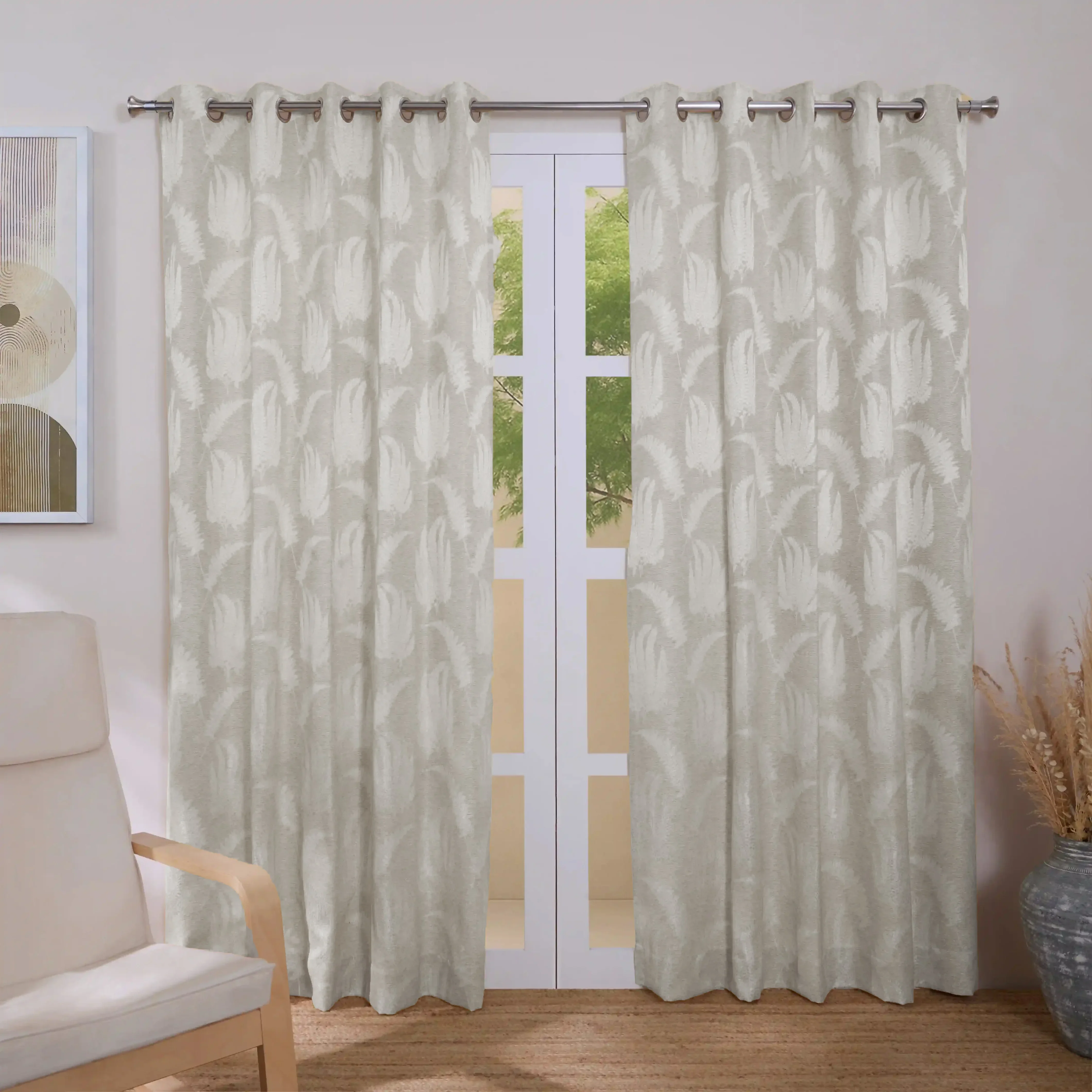 De Jacquard - Classic Set Of 2 Jacquard Readymade Curtains | Tropical Whisper - Image 2