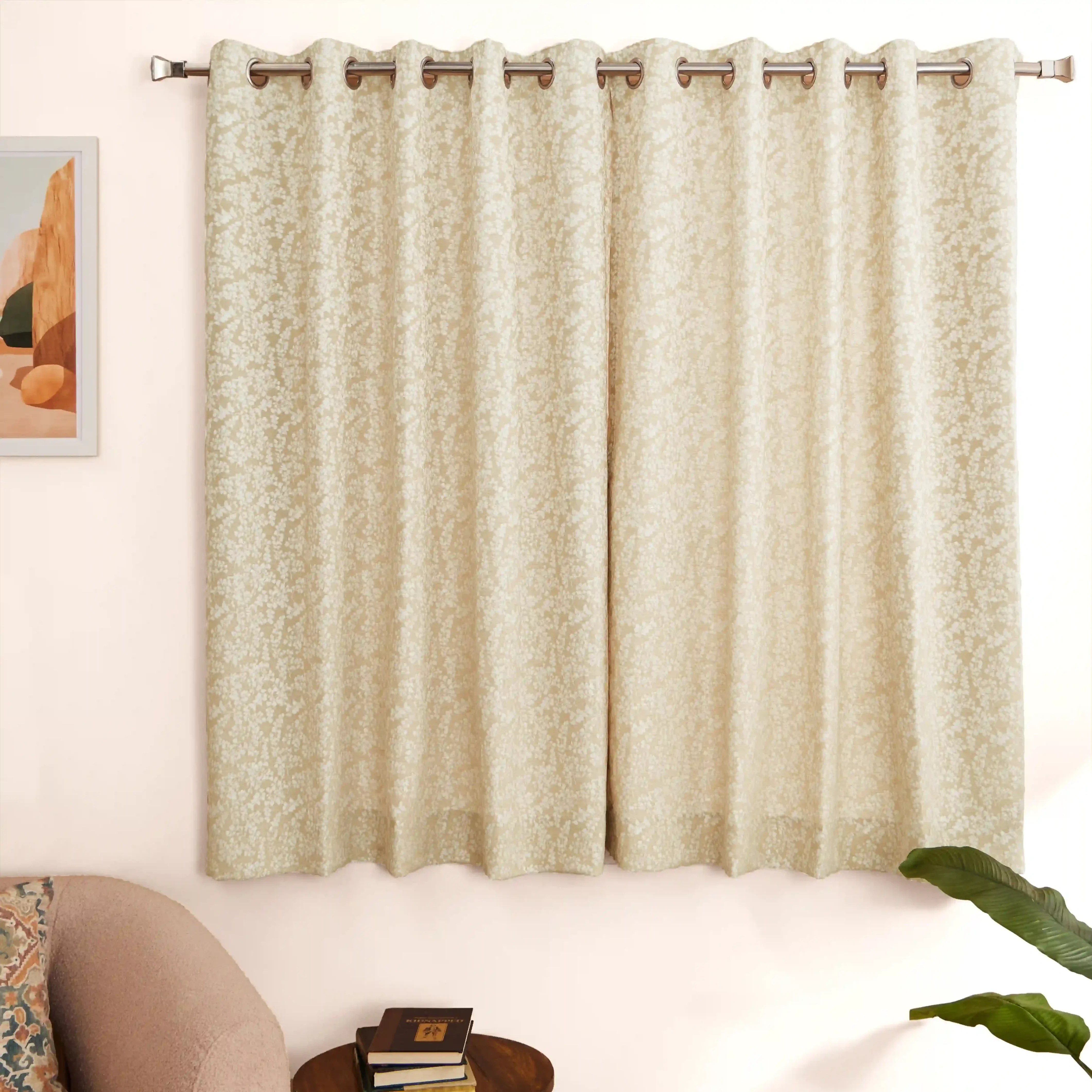 De Jacquard - Luxe Set Of 2 Jacquard Readymade Curtains | Monochrome Flora - Image 13