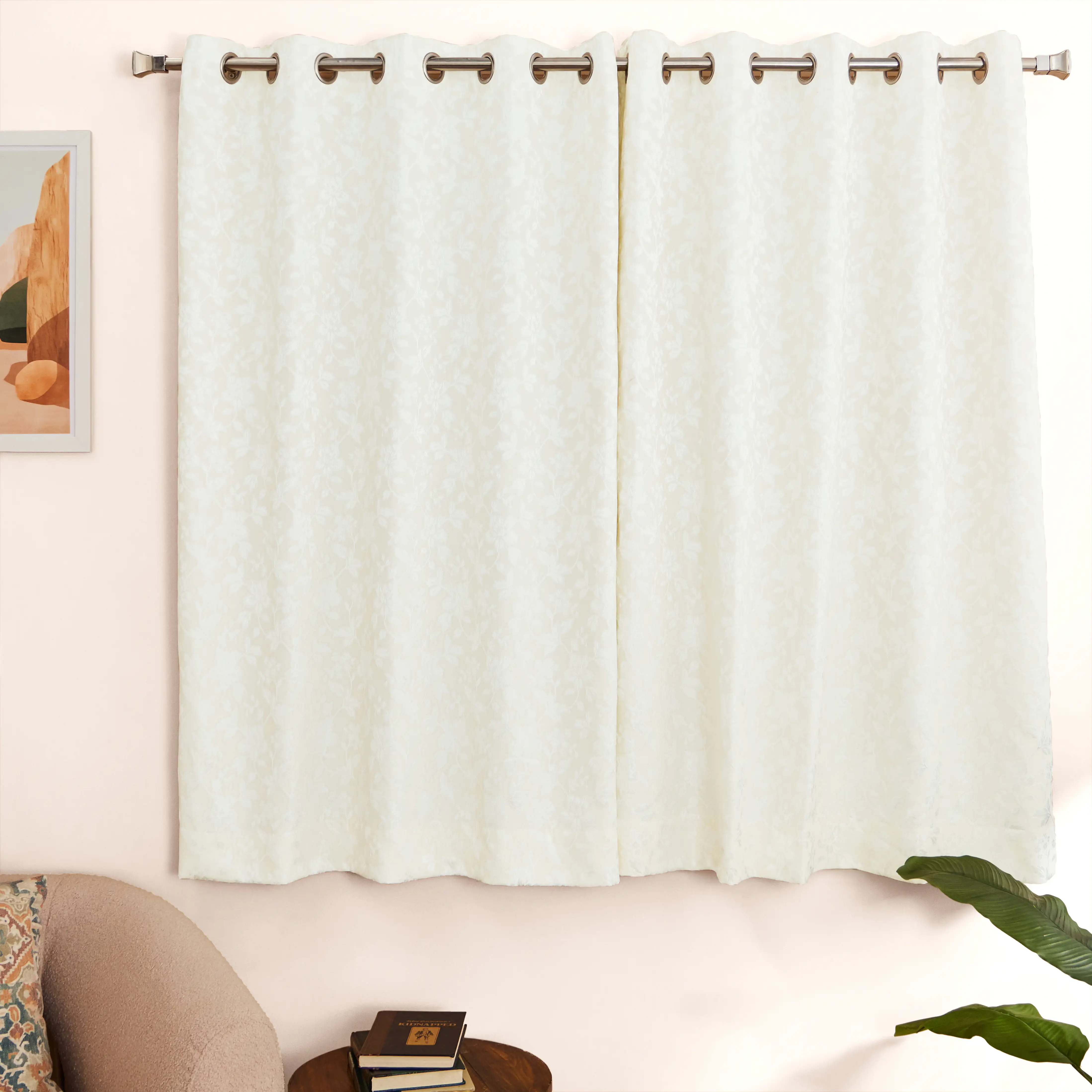De Jacquard - Luxe Set Of 2 Jacquard Readymade Curtains | Monochrome Flora - Image 17