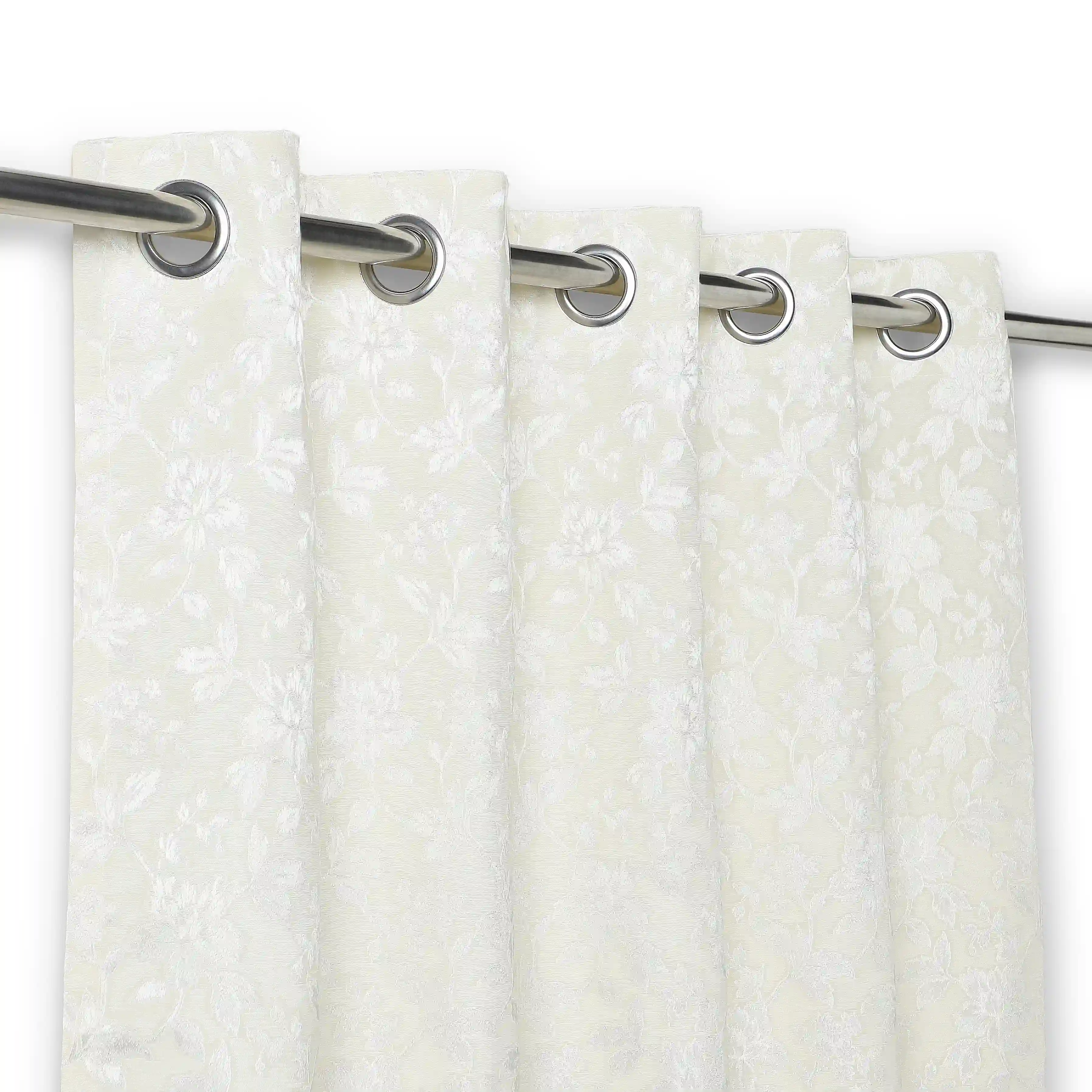 De Jacquard - Luxe Set Of 2 Jacquard Readymade Curtains | Monochrome Flora - Image 18
