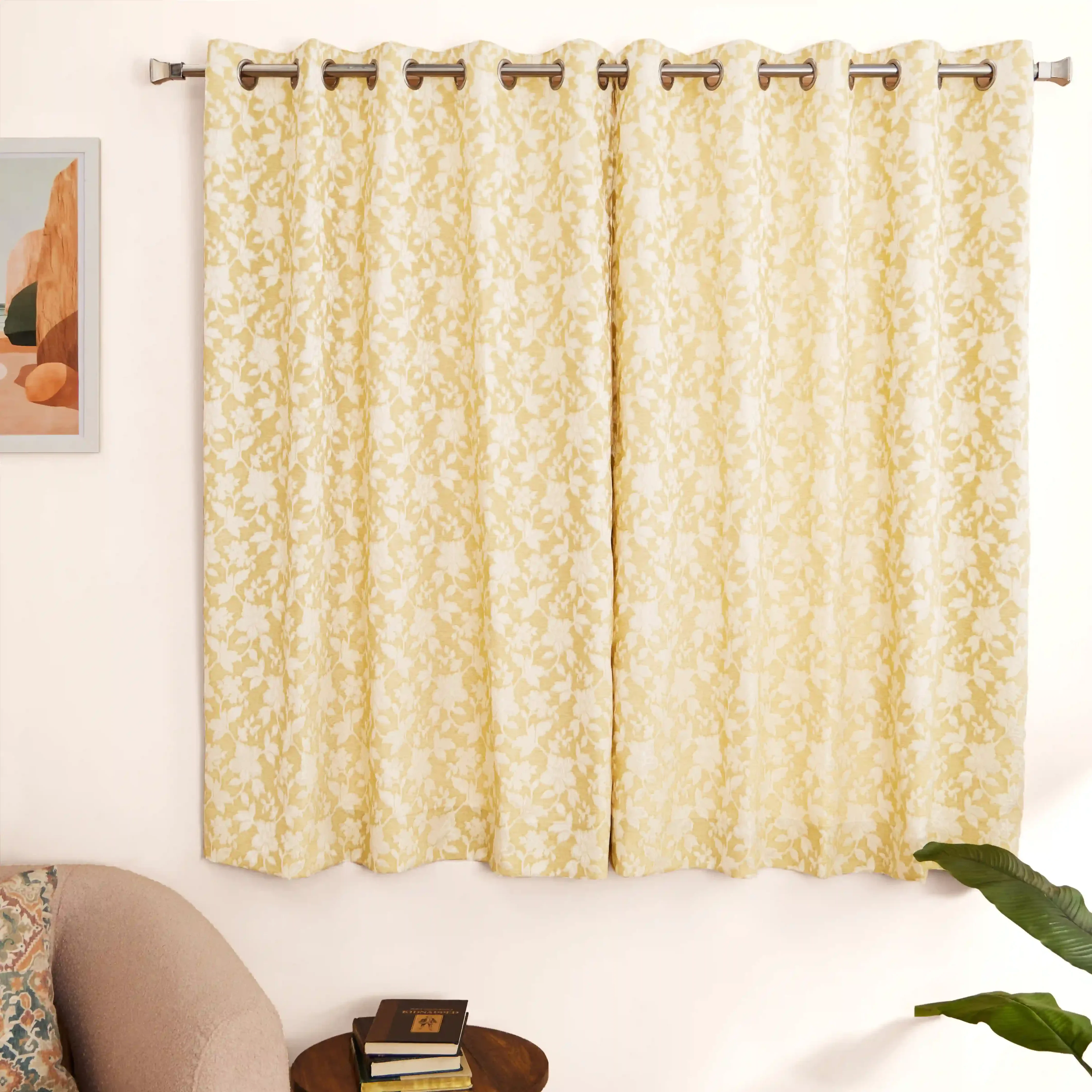 De Jacquard - Luxe Set Of 2 Jacquard Readymade Curtains | Monochrome Flora - Image 21