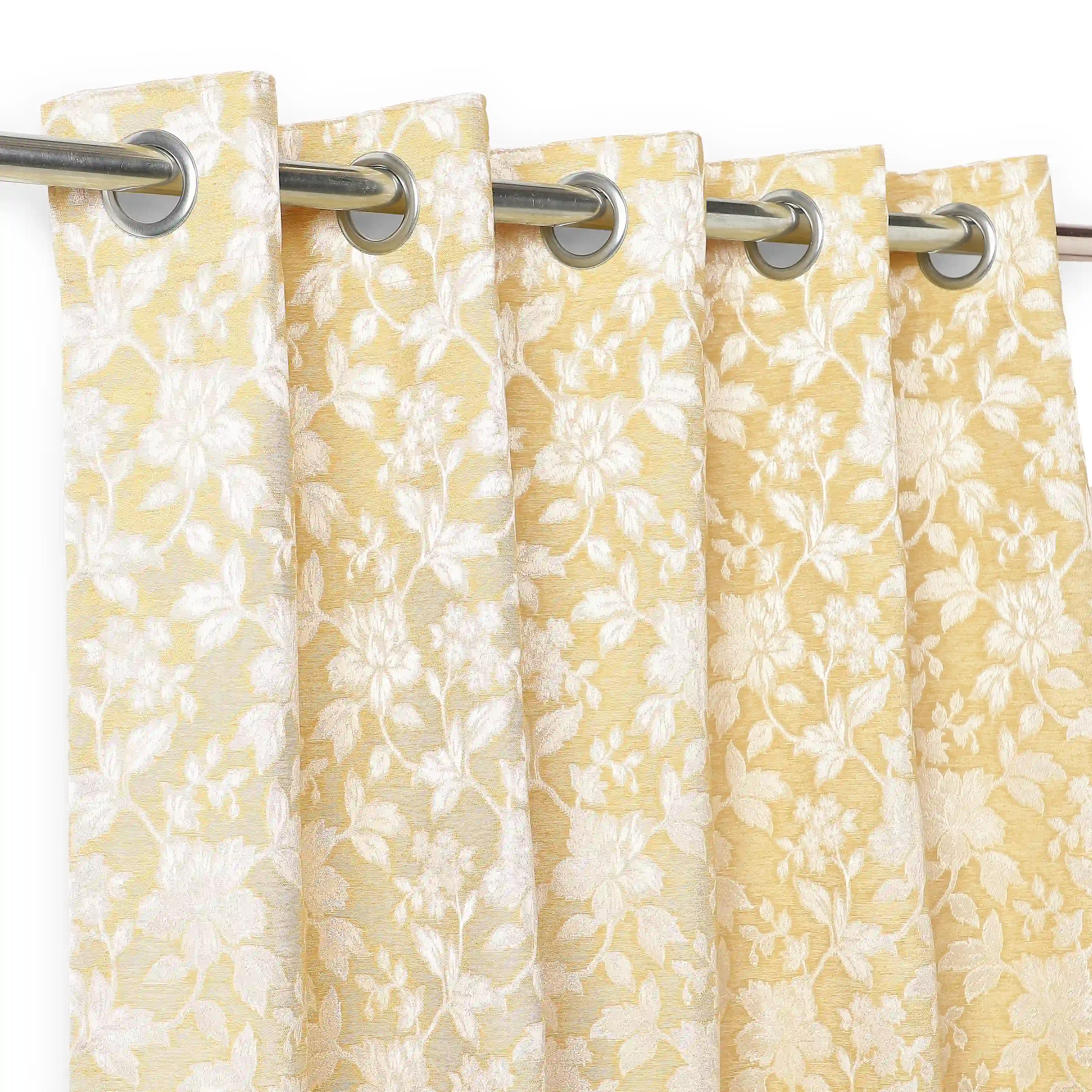 De Jacquard - Luxe Set Of 2 Jacquard Readymade Curtains | Monochrome Flora - Image 22
