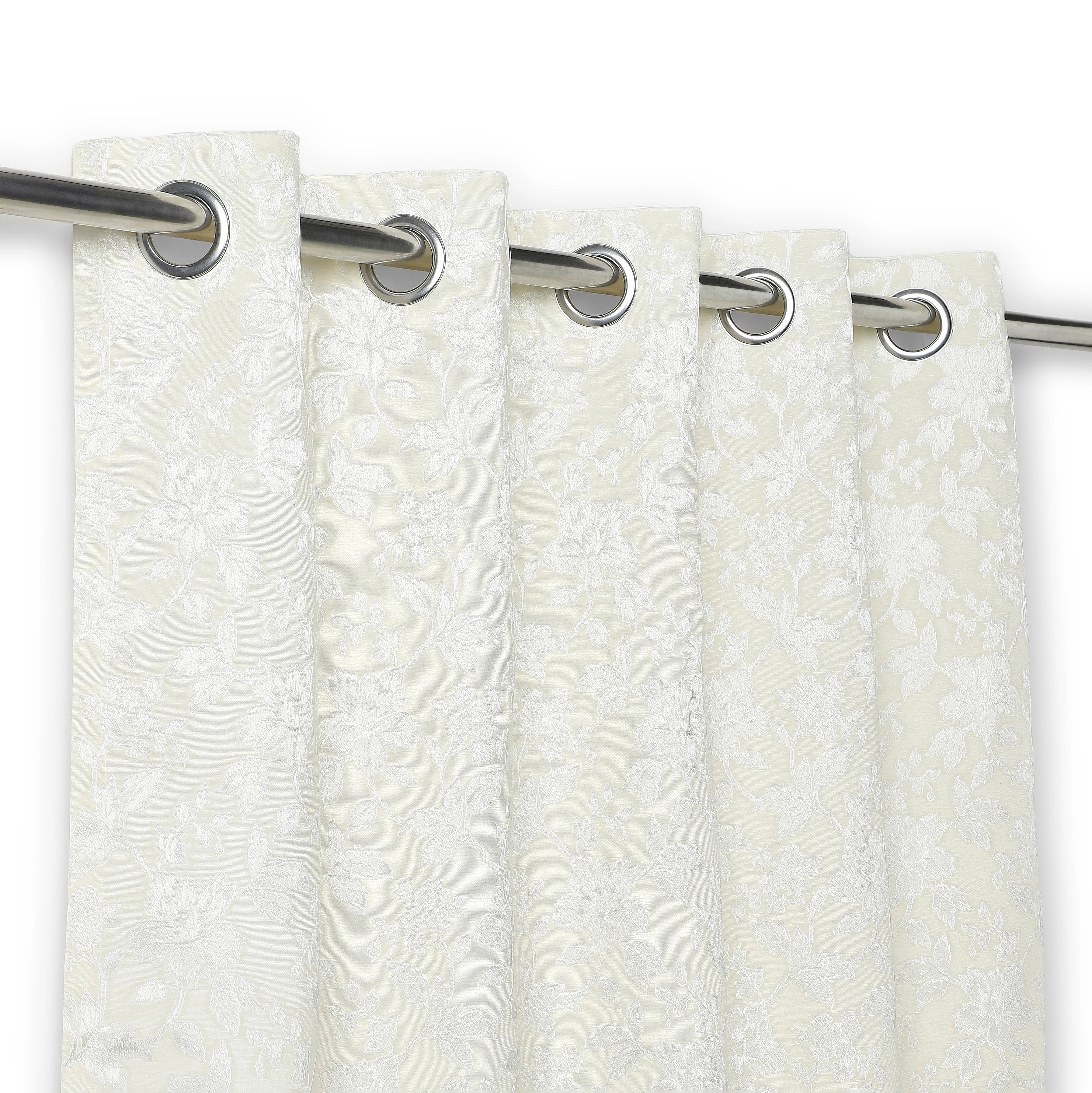 De Jacquard - Luxe Set Of 2 Jacquard Readymade Curtains | Monochrome Flora - Image 3