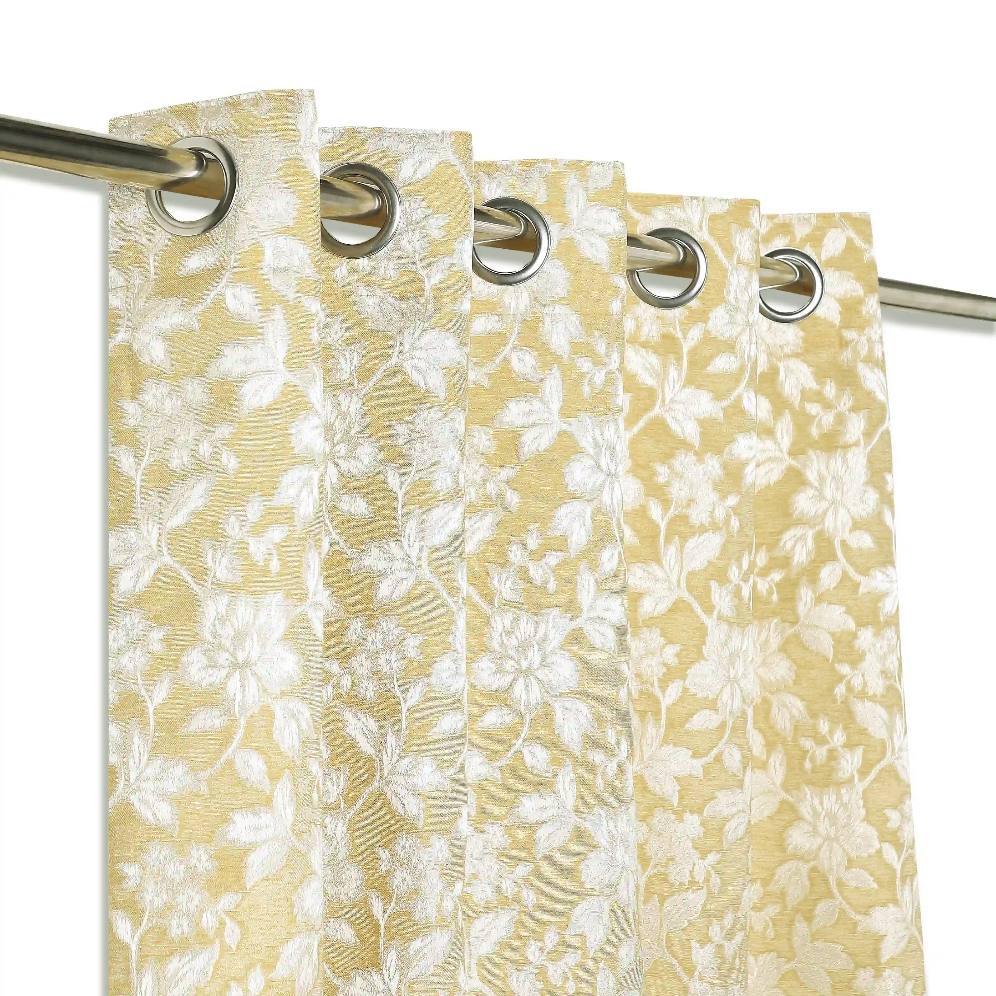 De Jacquard - Luxe Set Of 2 Jacquard Readymade Curtains | Monochrome Flora - Image 30