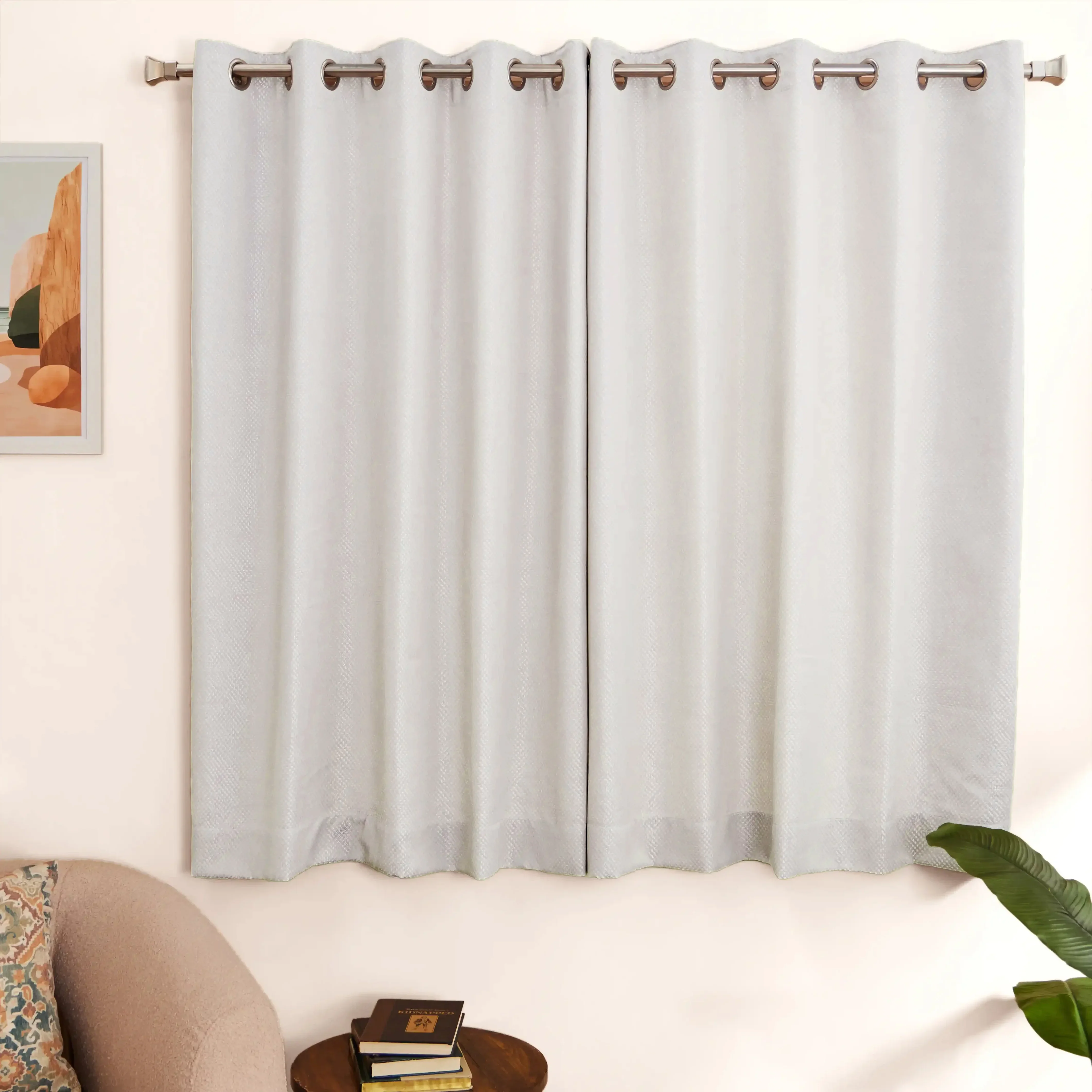 De Jacquard - Luxe Set Of 2 Jacquard Readymade Curtains | Natural Imprint - Image 27