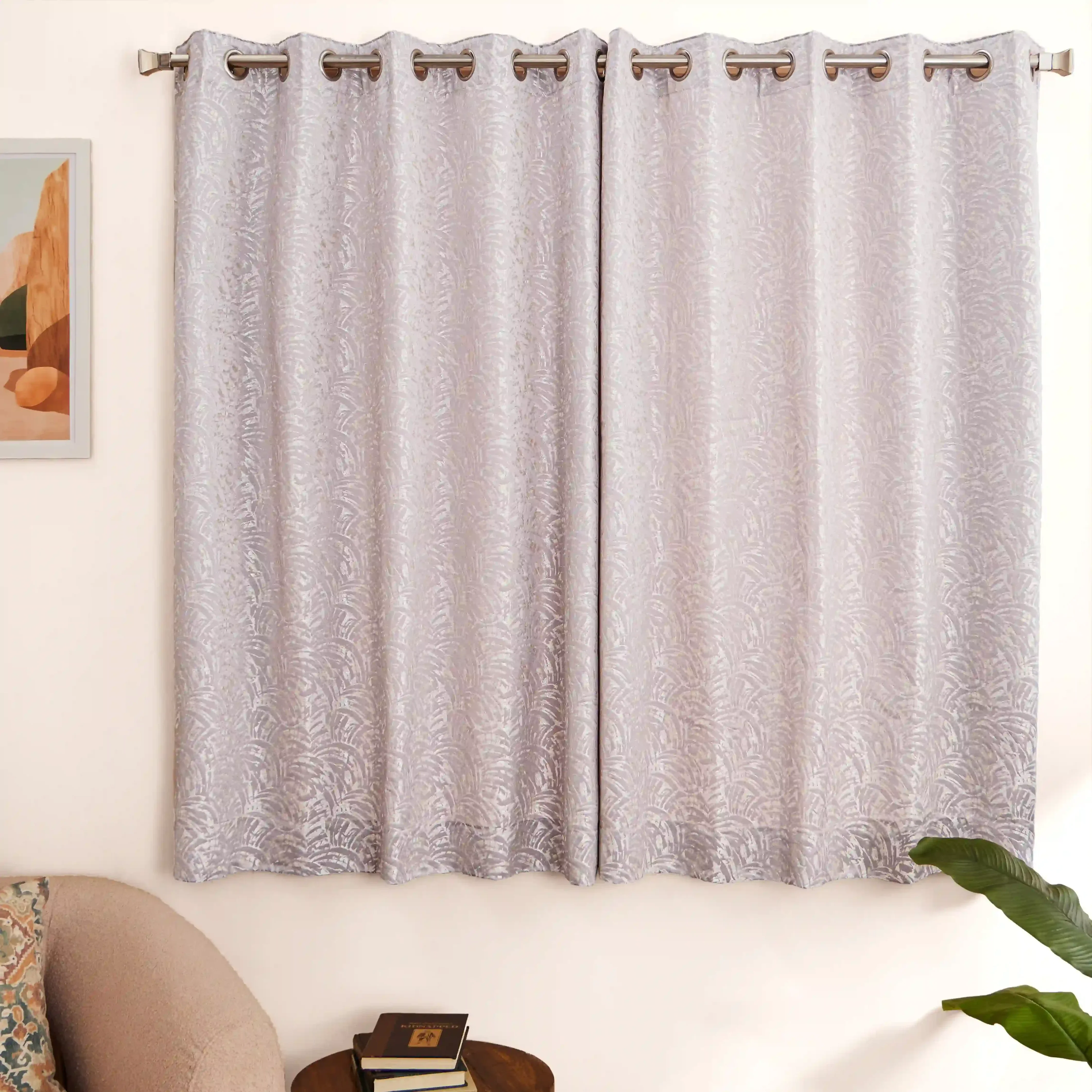 De Jacquard - Luxe Set Of 2 Jacquard Readymade Curtains | Natural Imprint - Image 41