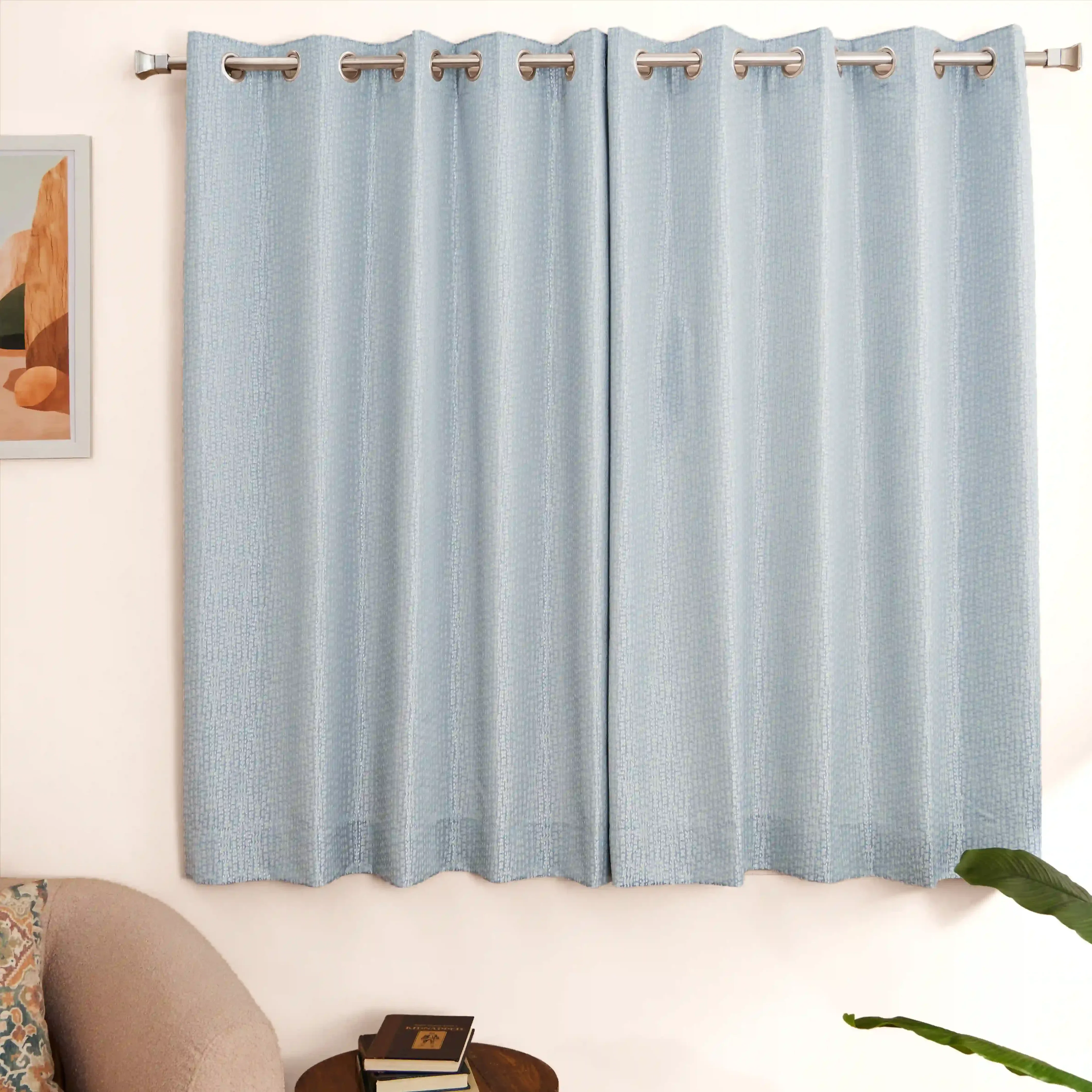 De Jacquard - Luxe Set Of 2 Jacquard Readymade Curtains | Natural Imprint - Image 45