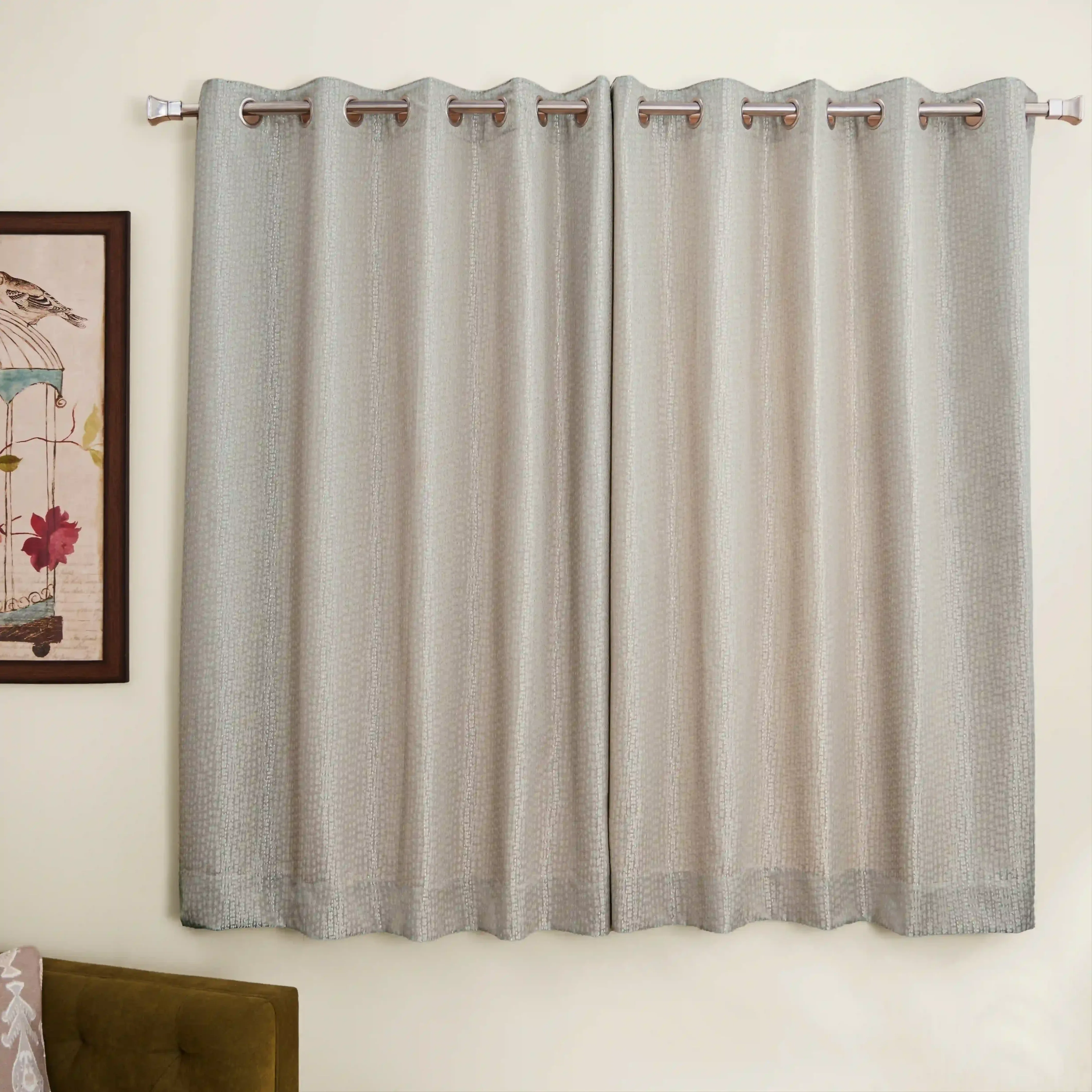 De Jacquard - Luxe Set Of 2 Jacquard Readymade Curtains | Natural Imprint - Image 57