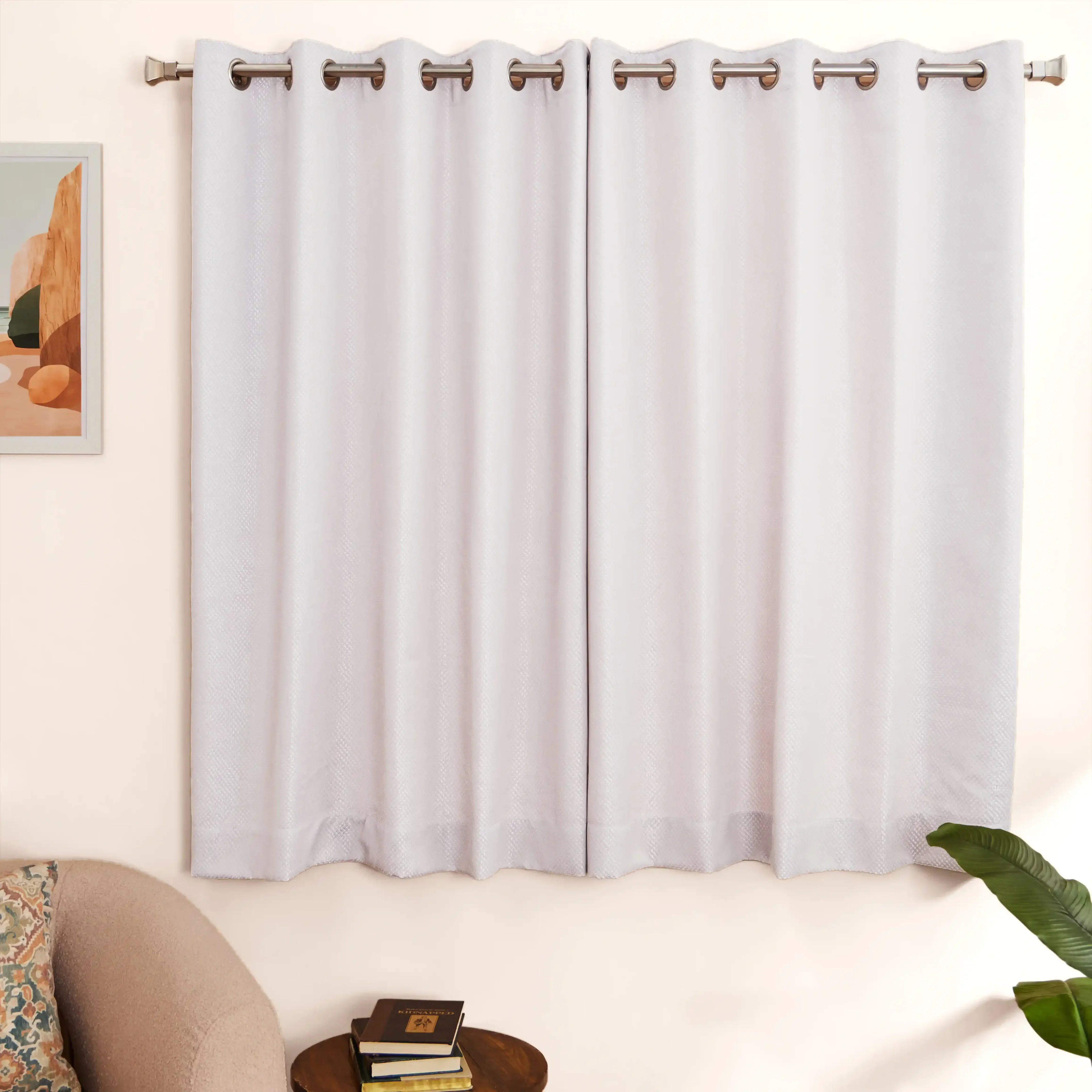 De Jacquard - Luxe Set Of 2 Jacquard Readymade Curtains | Natural Imprint - Image 61
