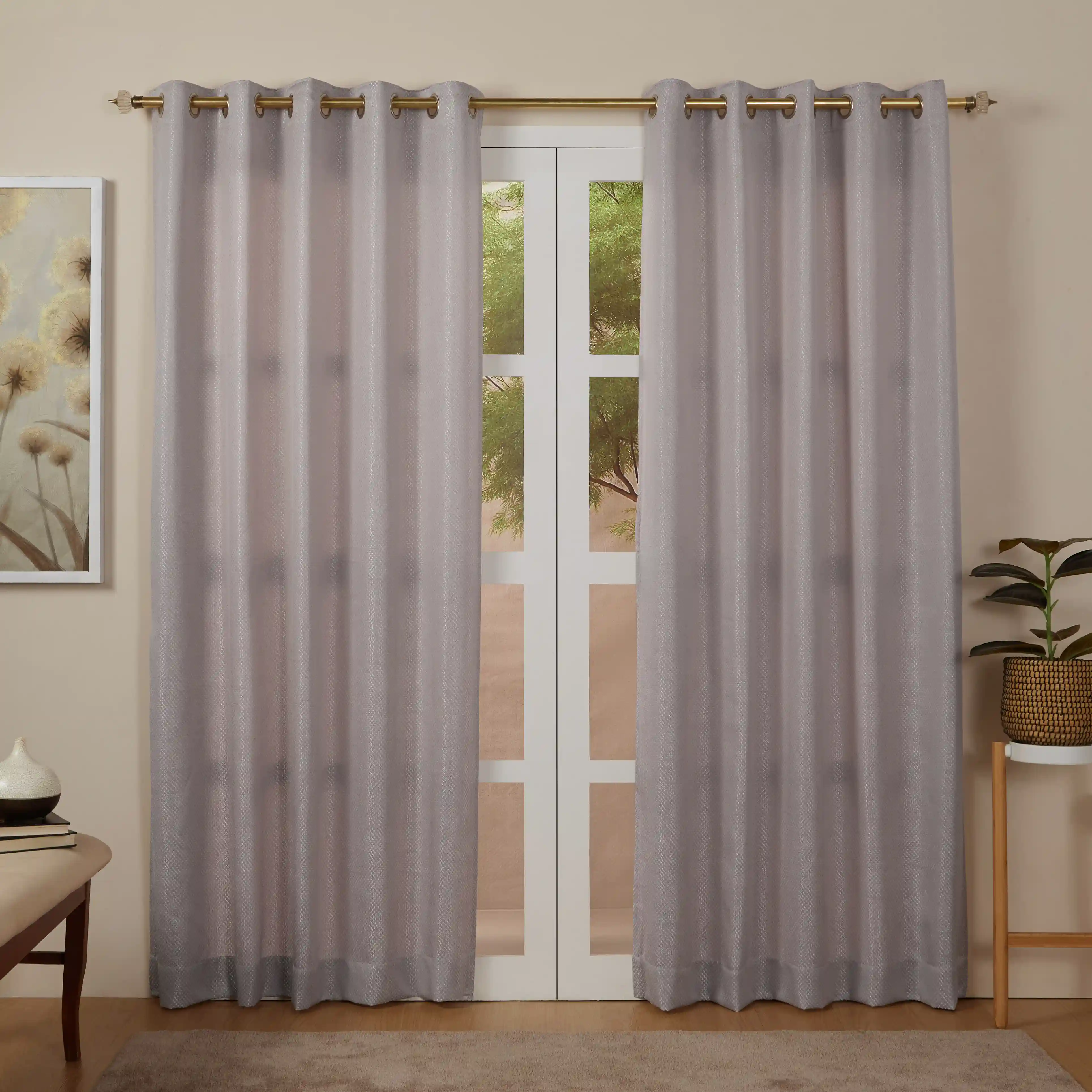 De Jacquard - Luxe Set Of 2 Jacquard Readymade Curtains | Natural Imprint - Image 69