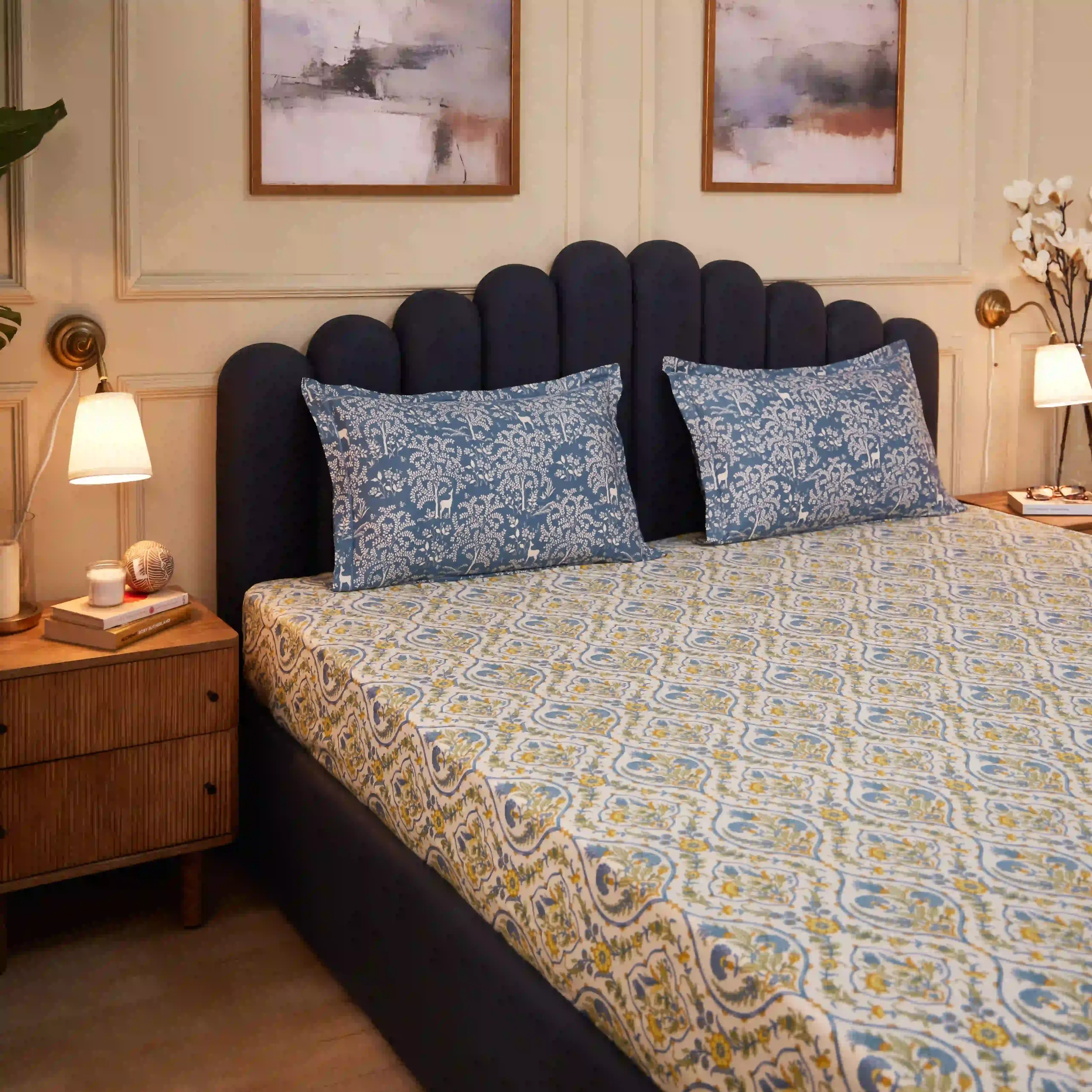 Fergana | 250TC Artistic Bohemian Printed Cotton Bedsheet Set  | Pillow Cover with Merrow Hem Treatment - Image 11