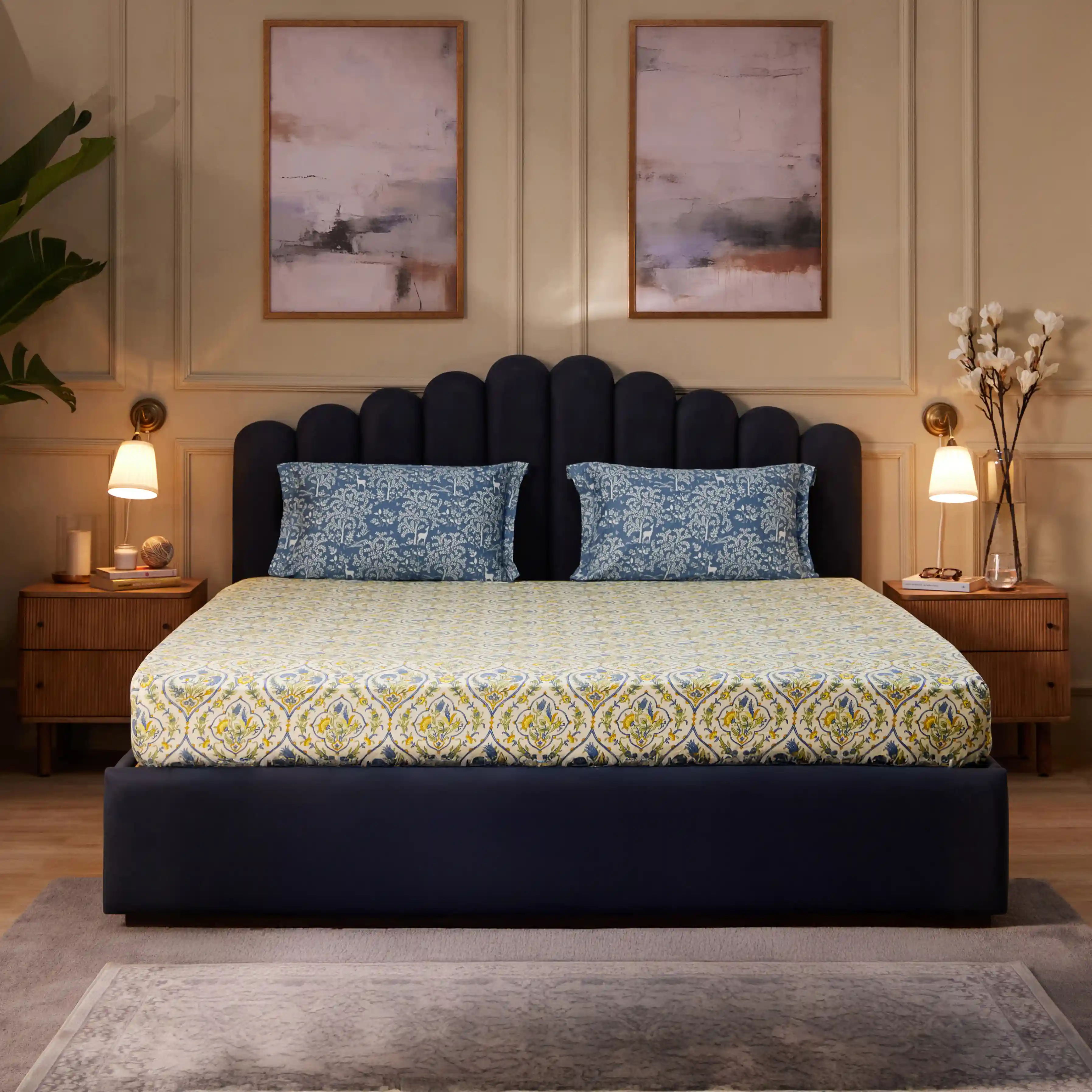 Fergana | 250TC Artistic Bohemian Printed Cotton Fitted Sheet Set  | Pillow Cover with Merrow Hem Treatment - Image 16