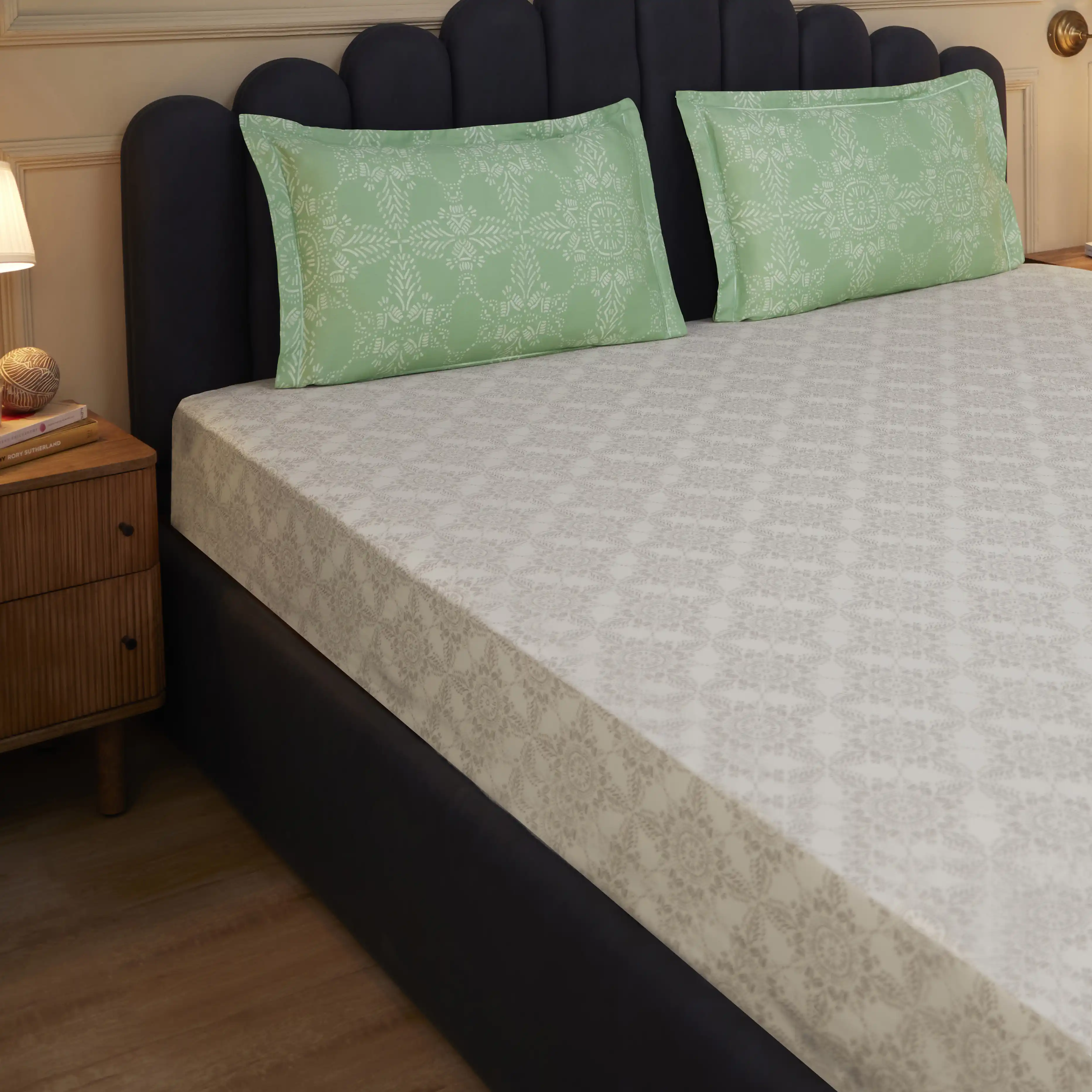 Fergana | 250TC Artistic Bohemian Printed Cotton Fitted Sheet Set  | Pillow Cover with Merrow Hem Treatment - Image 29