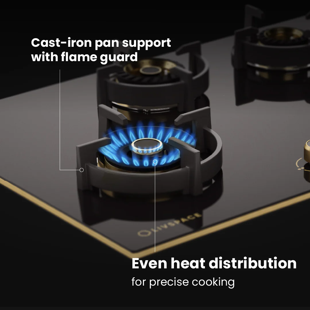 Intellia by Livspace 4 Brass Burner 595mm with Auto Ignition Gloss finish Hob  | Intellia HB 4B G 60 - Image 6