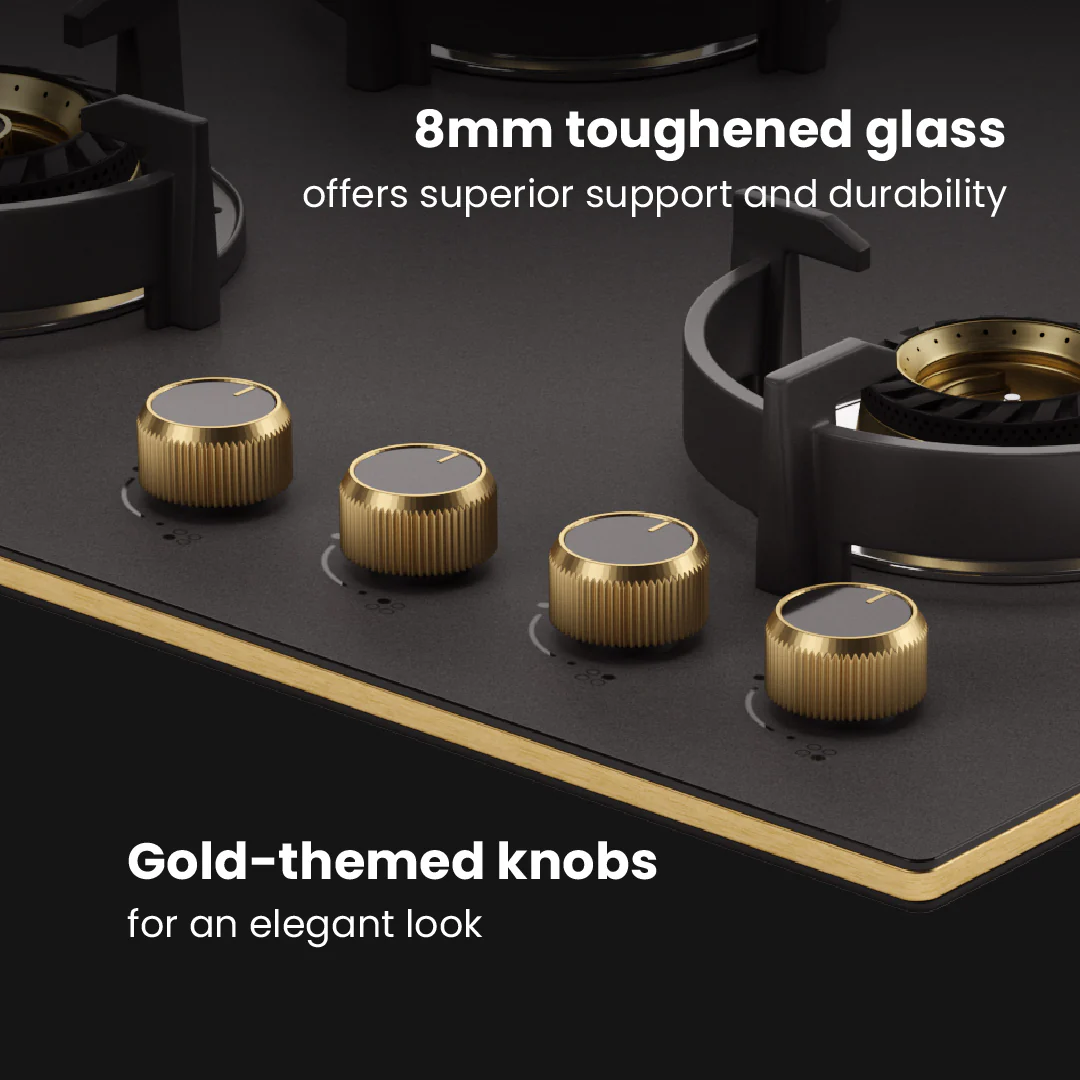Intellia by Livspace 4 Brass Burner 595mm with Auto Ignition Matt finish Hob  | Intellia HB 4B M 60 - Image 3