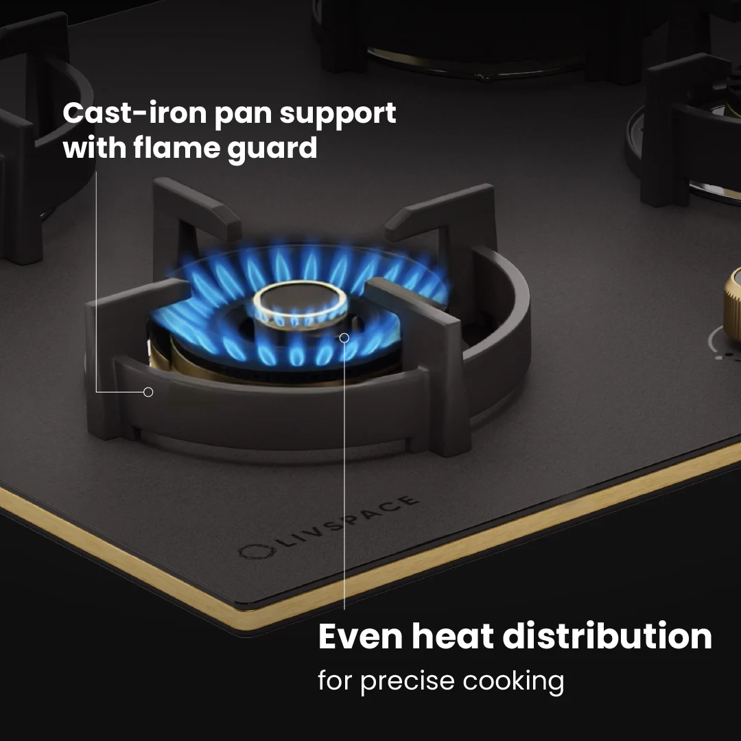 Intellia by Livspace 4 Brass Burner 595mm with Auto Ignition Matt finish Hob  | Intellia HB 4B M 60 - Image 6
