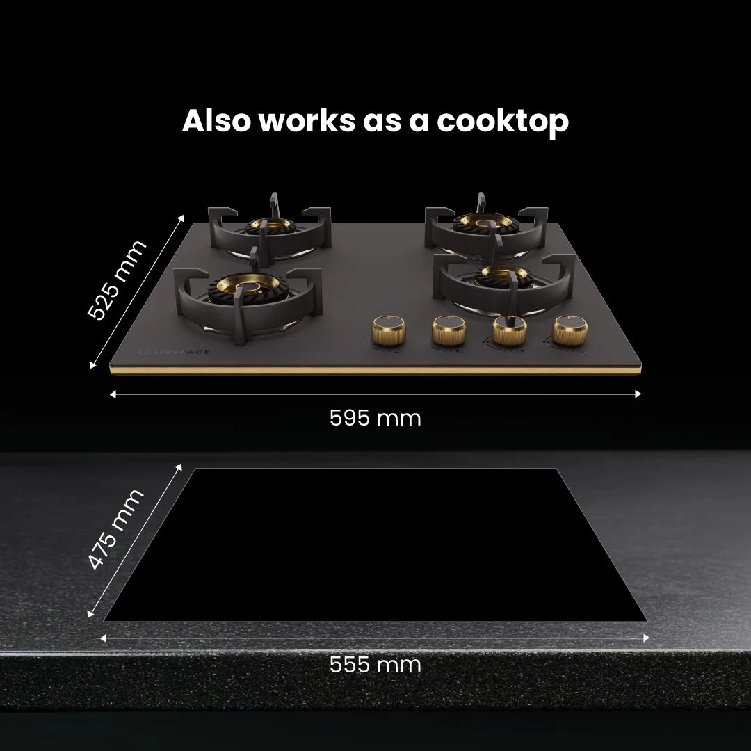 Intellia by Livspace 4 Brass Burner 595mm with Auto Ignition Matt finish Hob  | Intellia HB 4B M 60 - Image 8