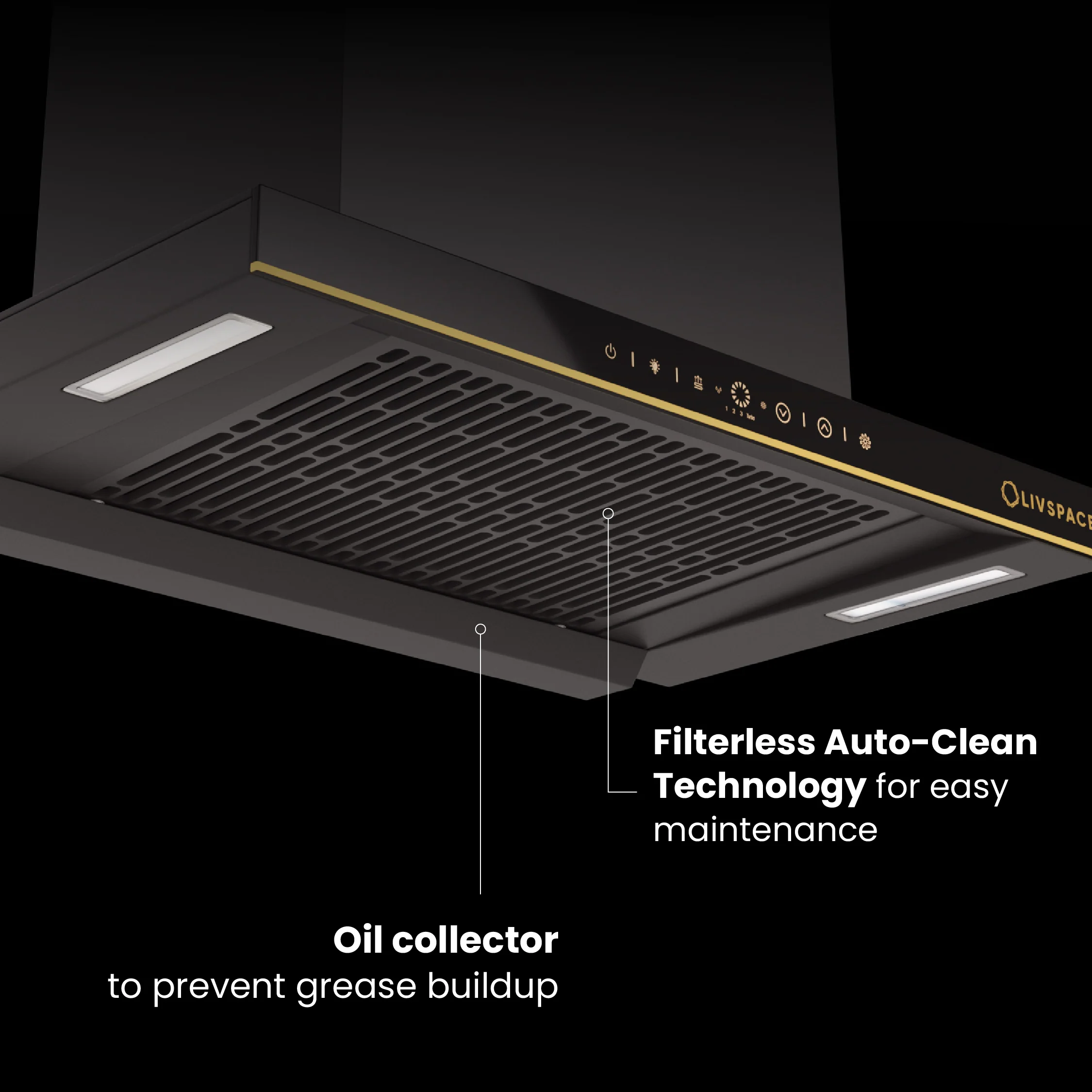 Intellia by Livspace AutoClean Curve Shape BLDC chimney 600mm size 1600m3/h suction power (Ducted) | Intellia CH T 60 - Image 4