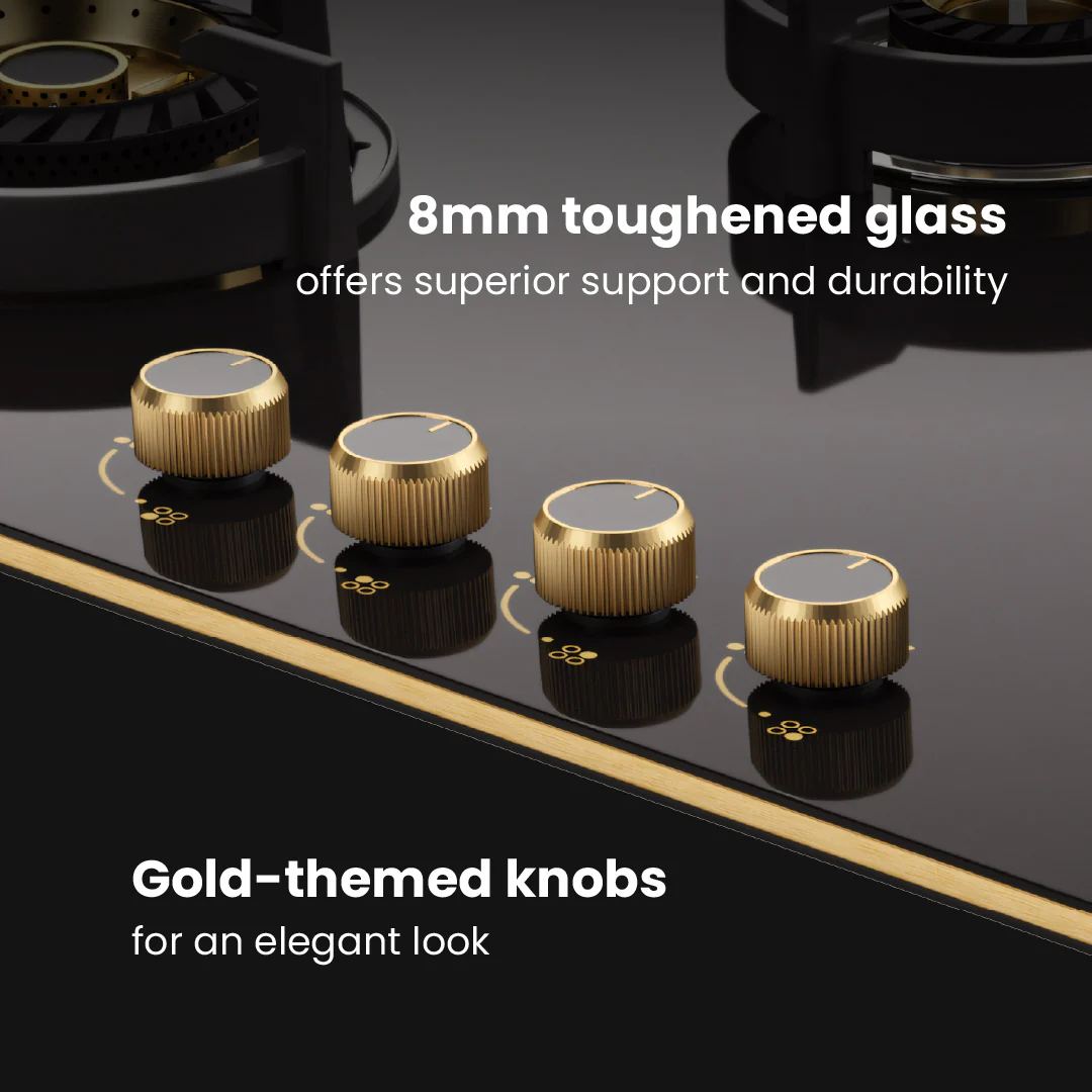 Intellia by Livspace 4 Brass Burner 900mm with Auto Ignition Gloss finish Hob  | Intellia HB 4B G 90 - Image 3