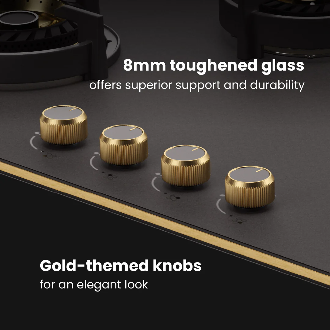 Intellia by Livspace 4 Brass Burner 900mm with Auto Ignition Matt finish Hob  | Intellia HB 4B M 90 - Image 3